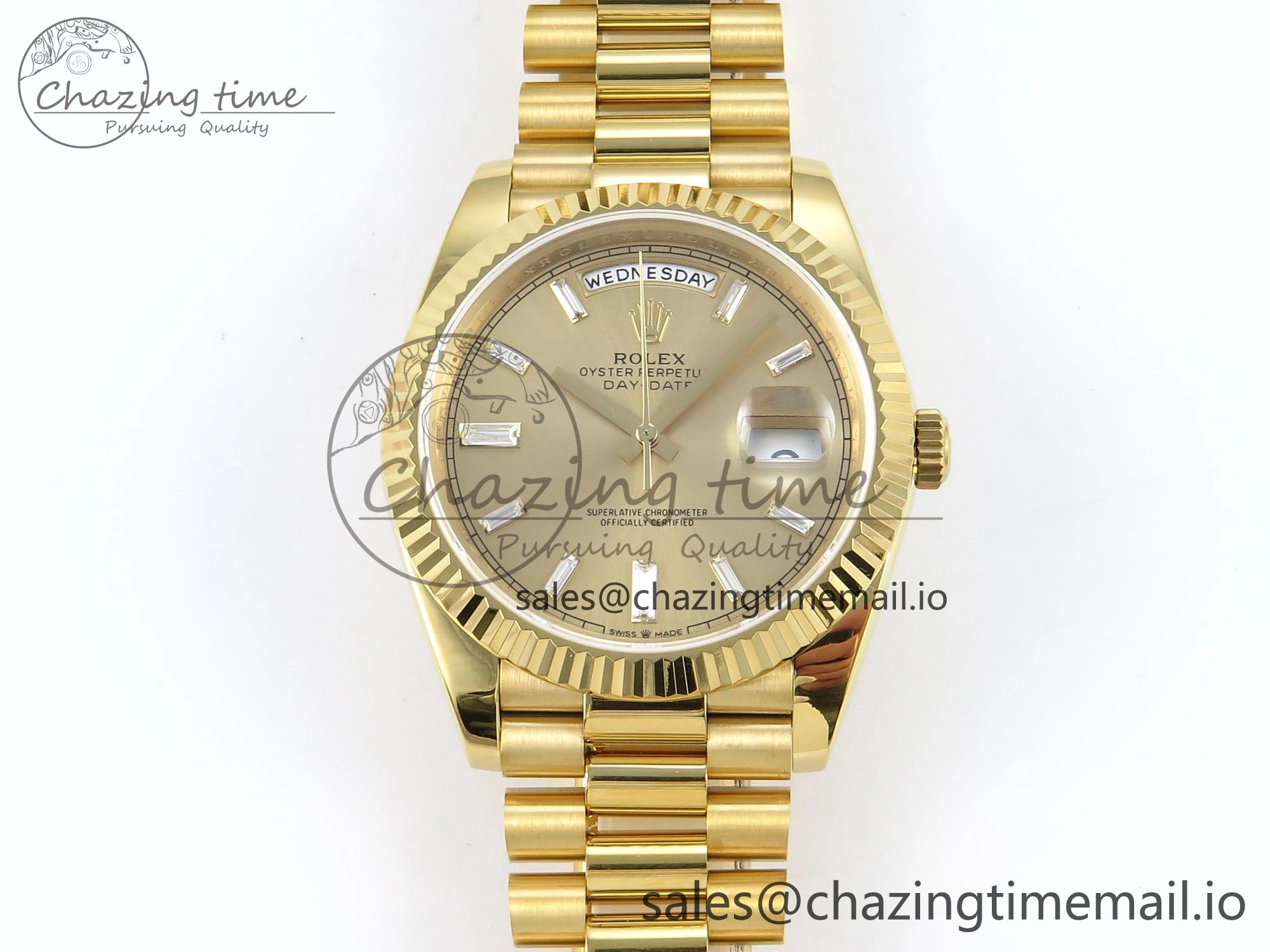 Day Date 128238 36mm YG KF 1:1 Best Edition YG Crystal Dial On President Bracelet A2836 (Gain Weight)