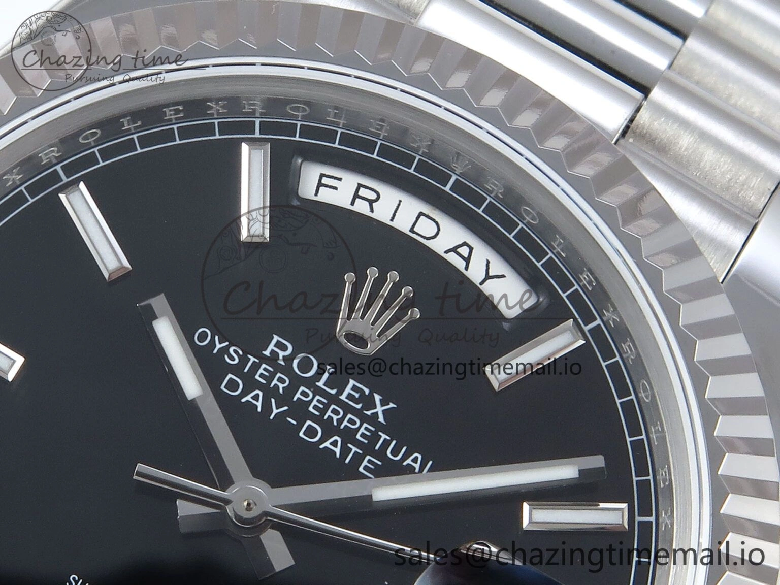 Day Date 128239 36mm SS KF 1:1 Best Edition Black Dial Stick Marker On President Bracelet A2836 (Gain Weight)