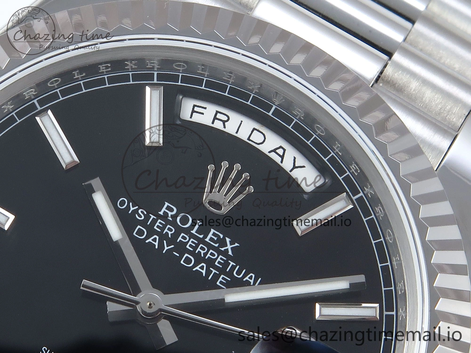 Day Date 128239 36mm SS KF 1:1 Best Edition Black Dial Stick Marker On President Bracelet A2836 (Gain Weight)