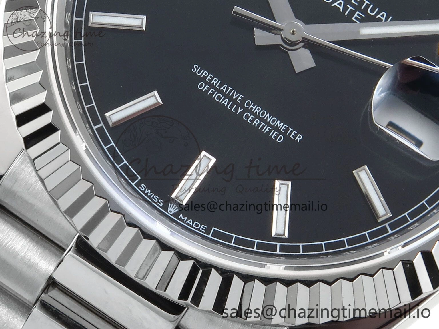 Day Date 128239 36mm SS KF 1:1 Best Edition Black Dial Stick Marker On President Bracelet A2836 (Gain Weight)