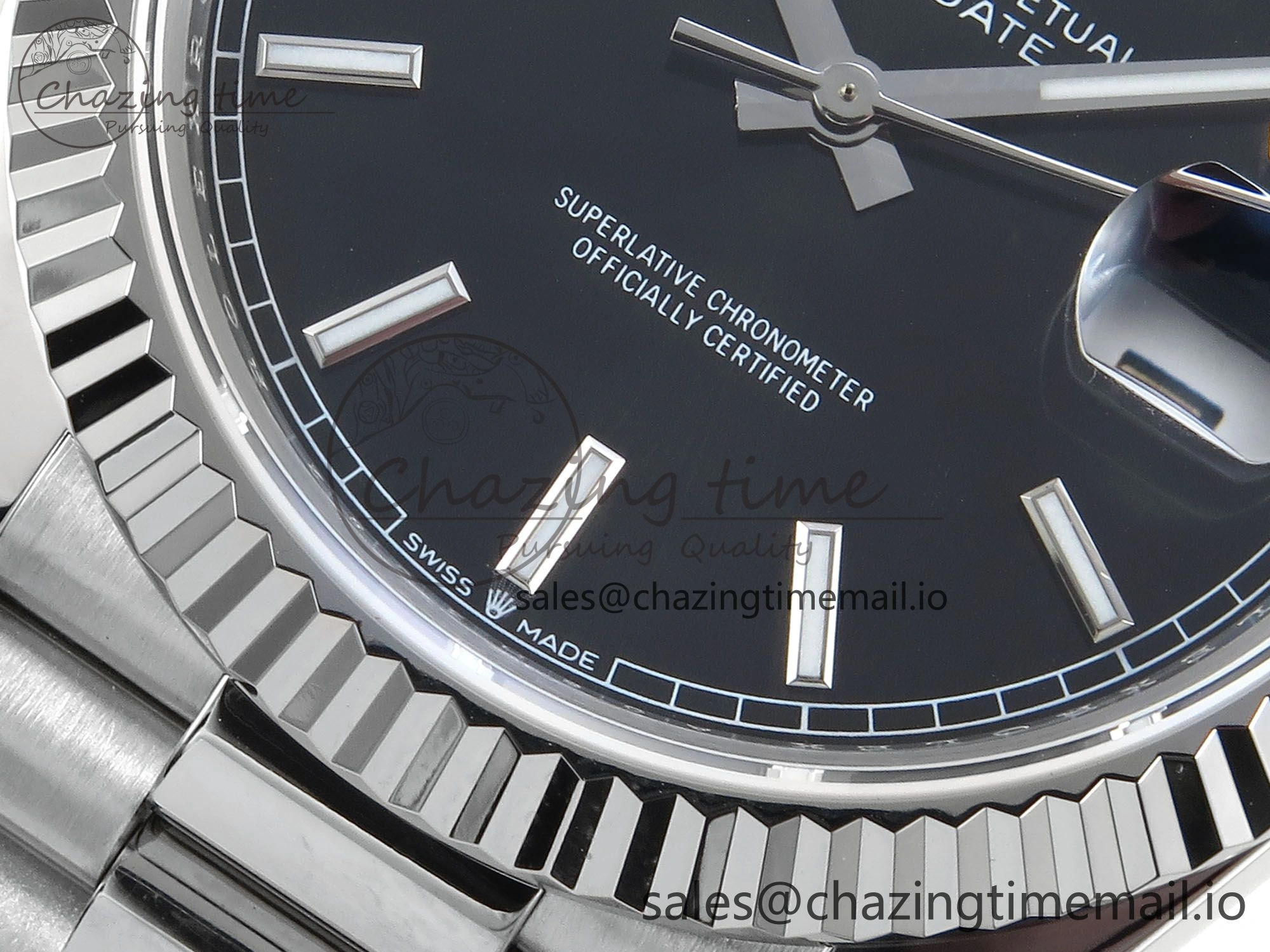 Day Date 128239 36mm SS KF 1:1 Best Edition Black Dial Stick Marker On President Bracelet A2836 (Gain Weight)