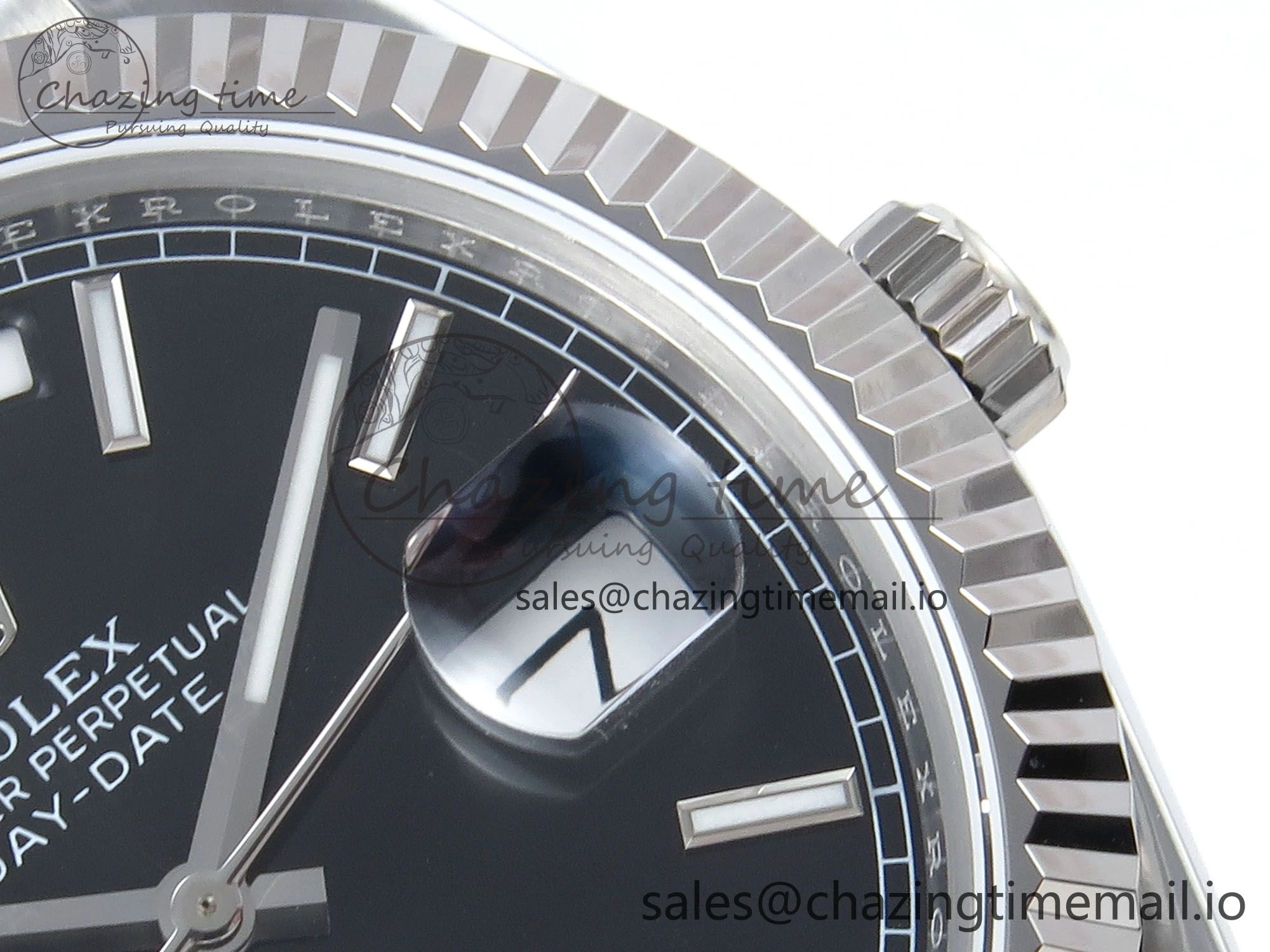 Day Date 128239 36mm SS KF 1:1 Best Edition Black Dial Stick Marker On President Bracelet A2836 (Gain Weight)