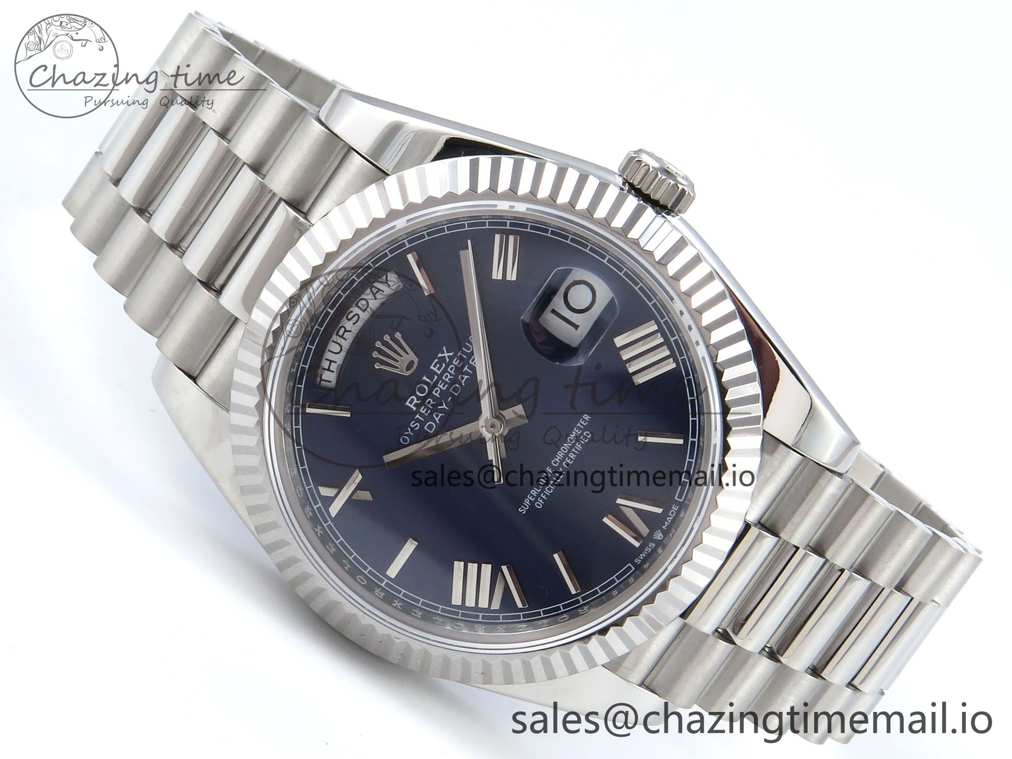 Day Date 128239 36mm SS KF 1:1 Best Edition Blue Roman Dial On President Bracelet A2836 (Gain Weight)