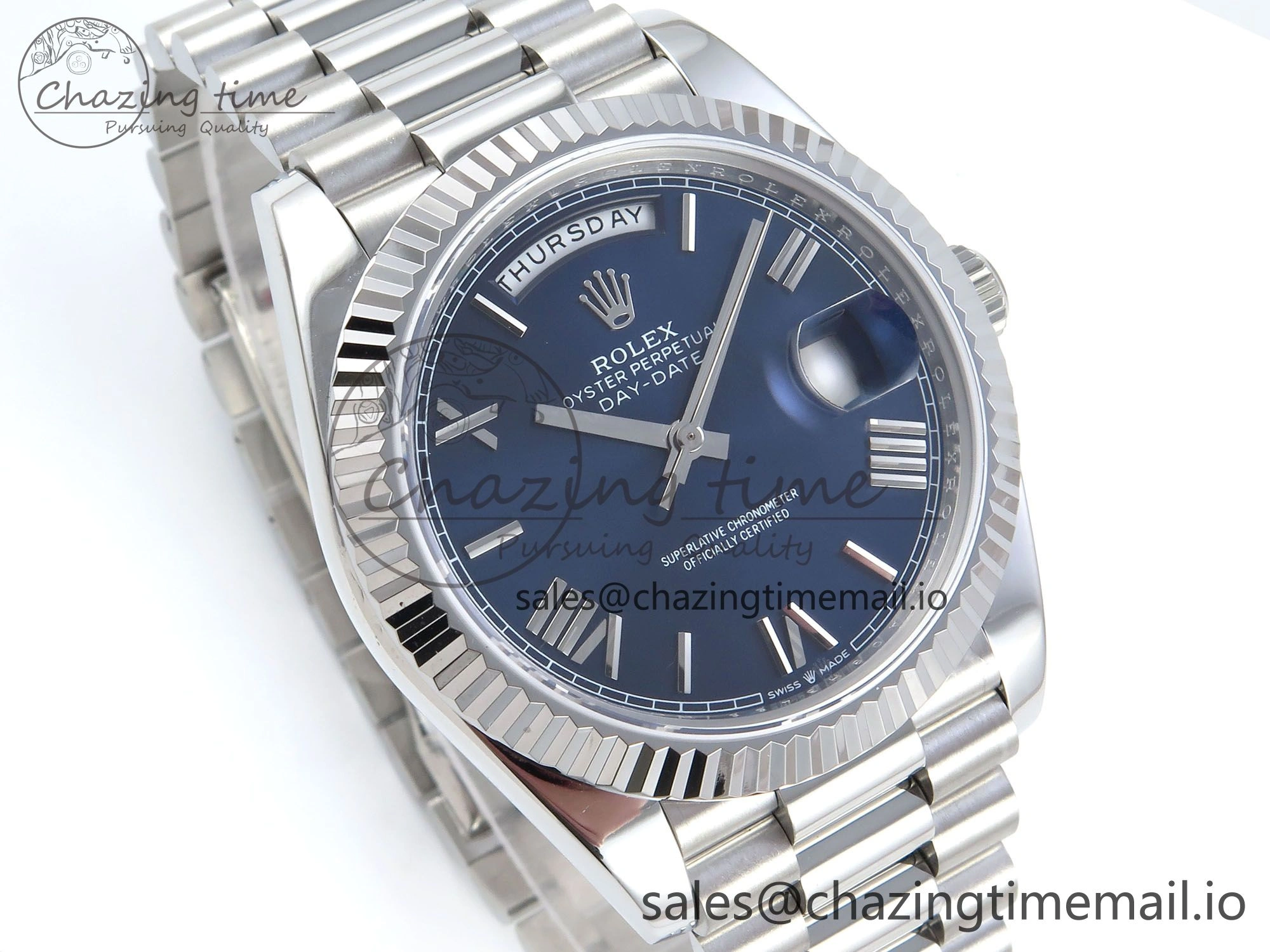 Day Date 128239 36mm SS KF 1:1 Best Edition Blue Roman Dial On President Bracelet A2836 (Gain Weight)