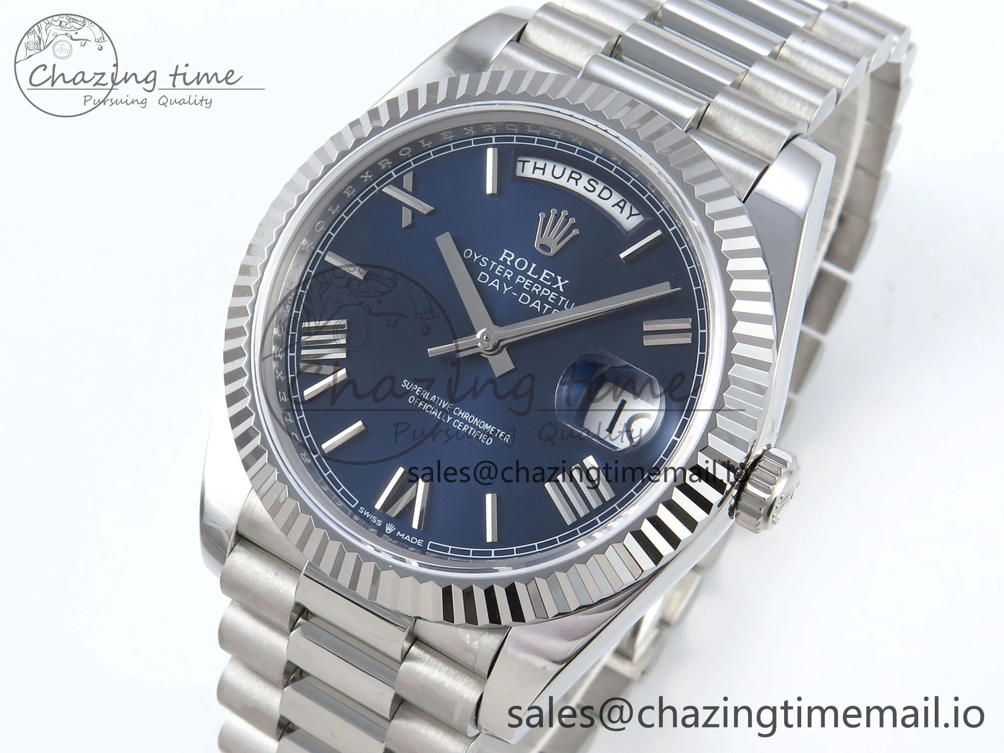 Day Date 128239 36mm SS KF 1:1 Best Edition Blue Roman Dial On President Bracelet A2836 (Gain Weight)
