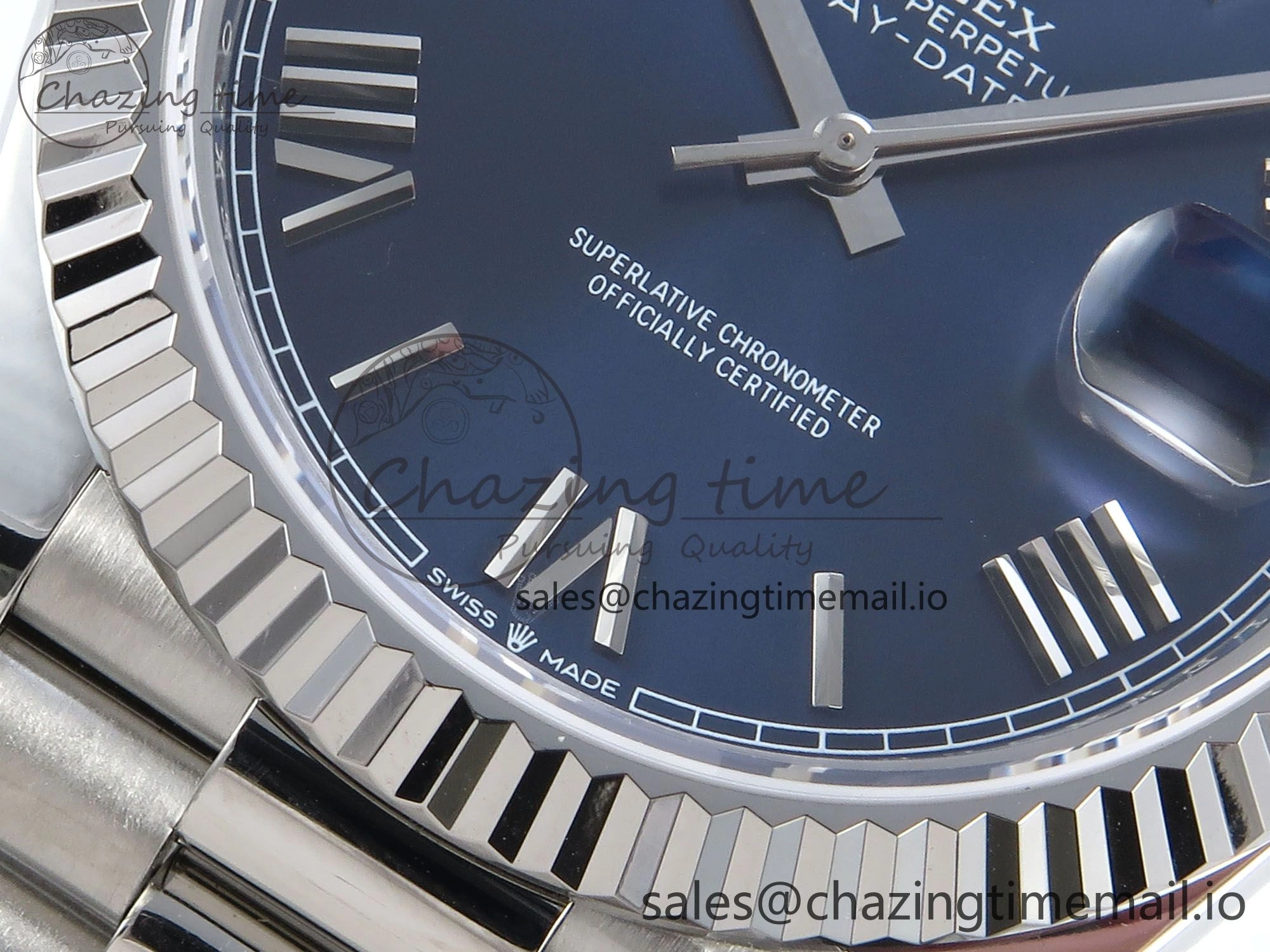 Day Date 128239 36mm SS KF 1:1 Best Edition Blue Roman Dial On President Bracelet A2836 (Gain Weight)