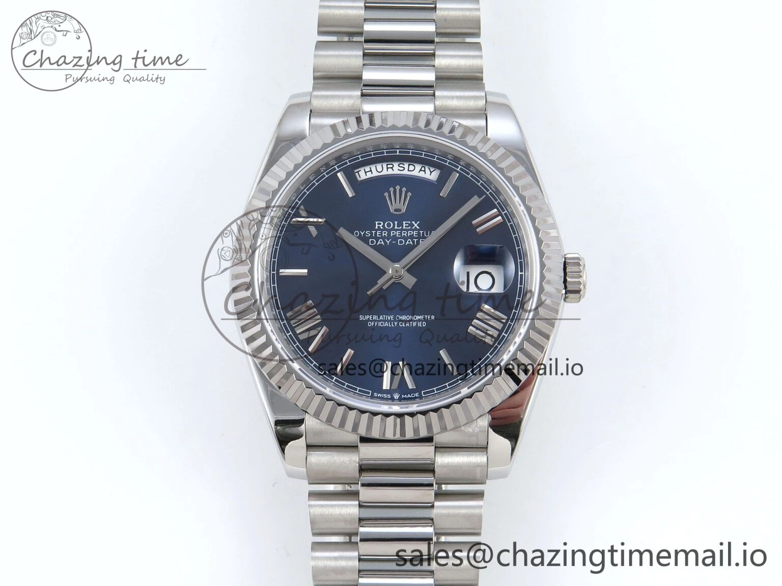 Day Date 128239 36mm SS KF 1:1 Best Edition Blue Roman Dial On President Bracelet A2836 (Gain Weight)
