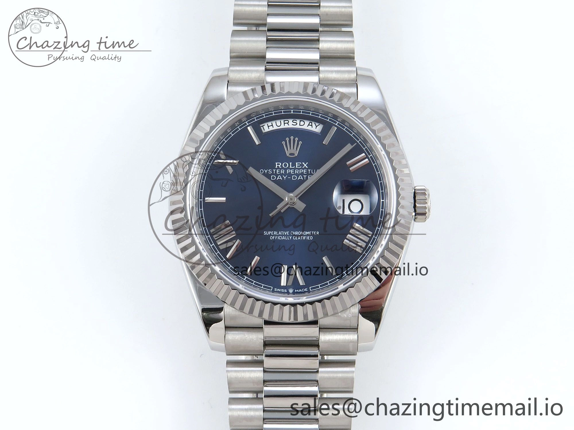 Day Date 128239 36mm SS KF 1:1 Best Edition Blue Roman Dial On President Bracelet A2836 (Gain Weight)