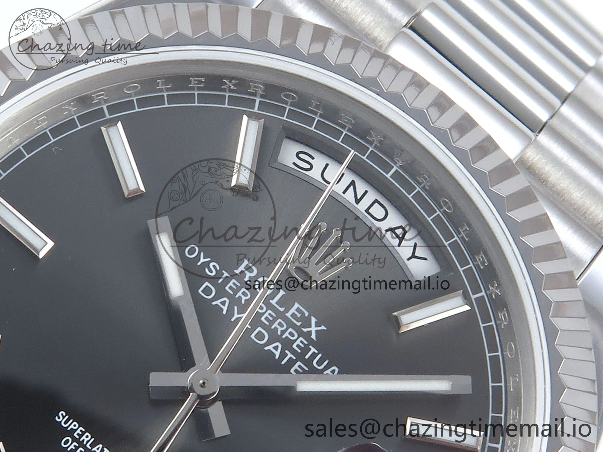 Day Date 128239 36mm SS KF 1:1 Best Edition Gray Dial Stick Marker On President Bracelet A2836 (Gain Weight)