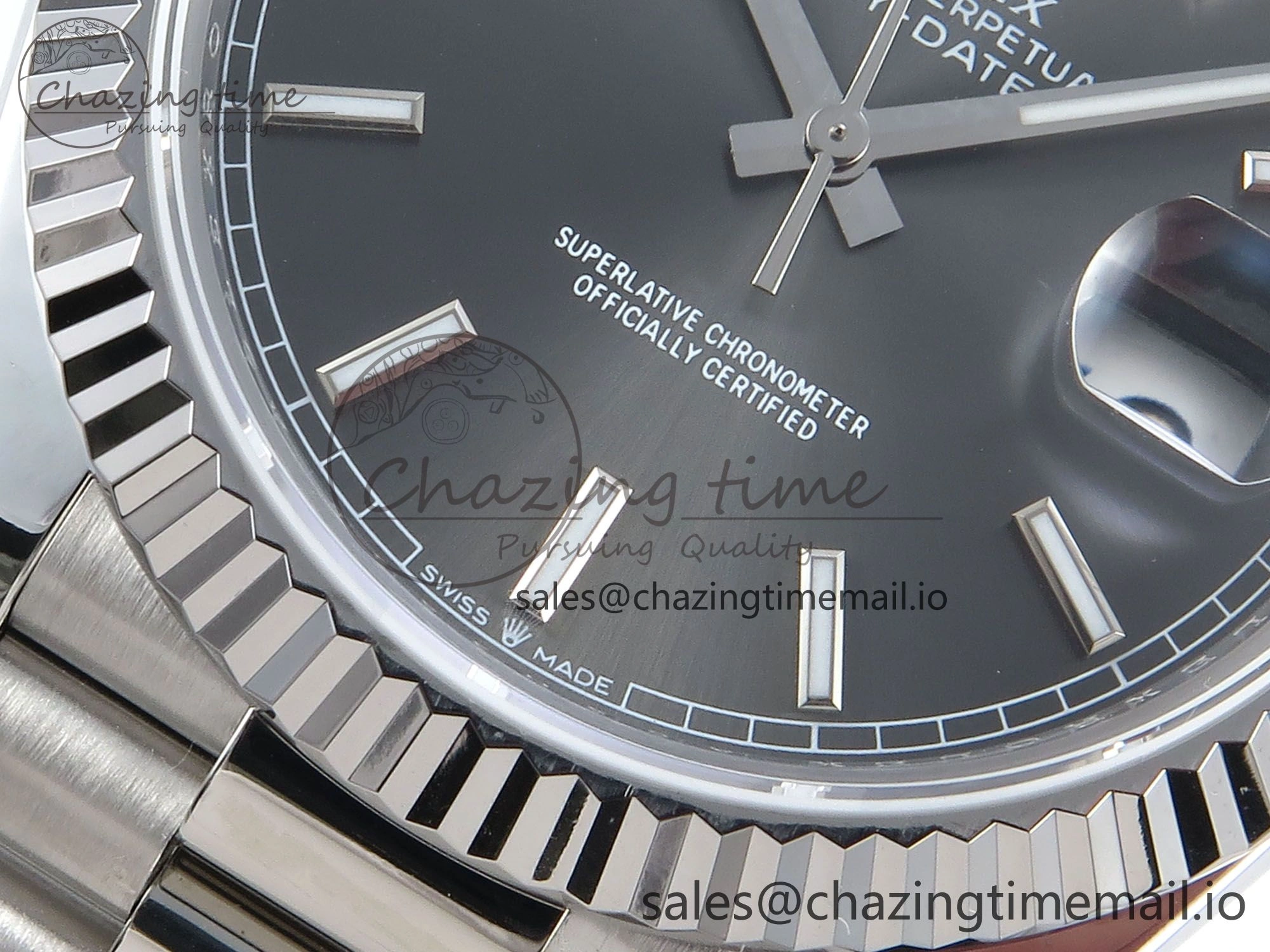 Day Date 128239 36mm SS KF 1:1 Best Edition Gray Dial Stick Marker On President Bracelet A2836 (Gain Weight)