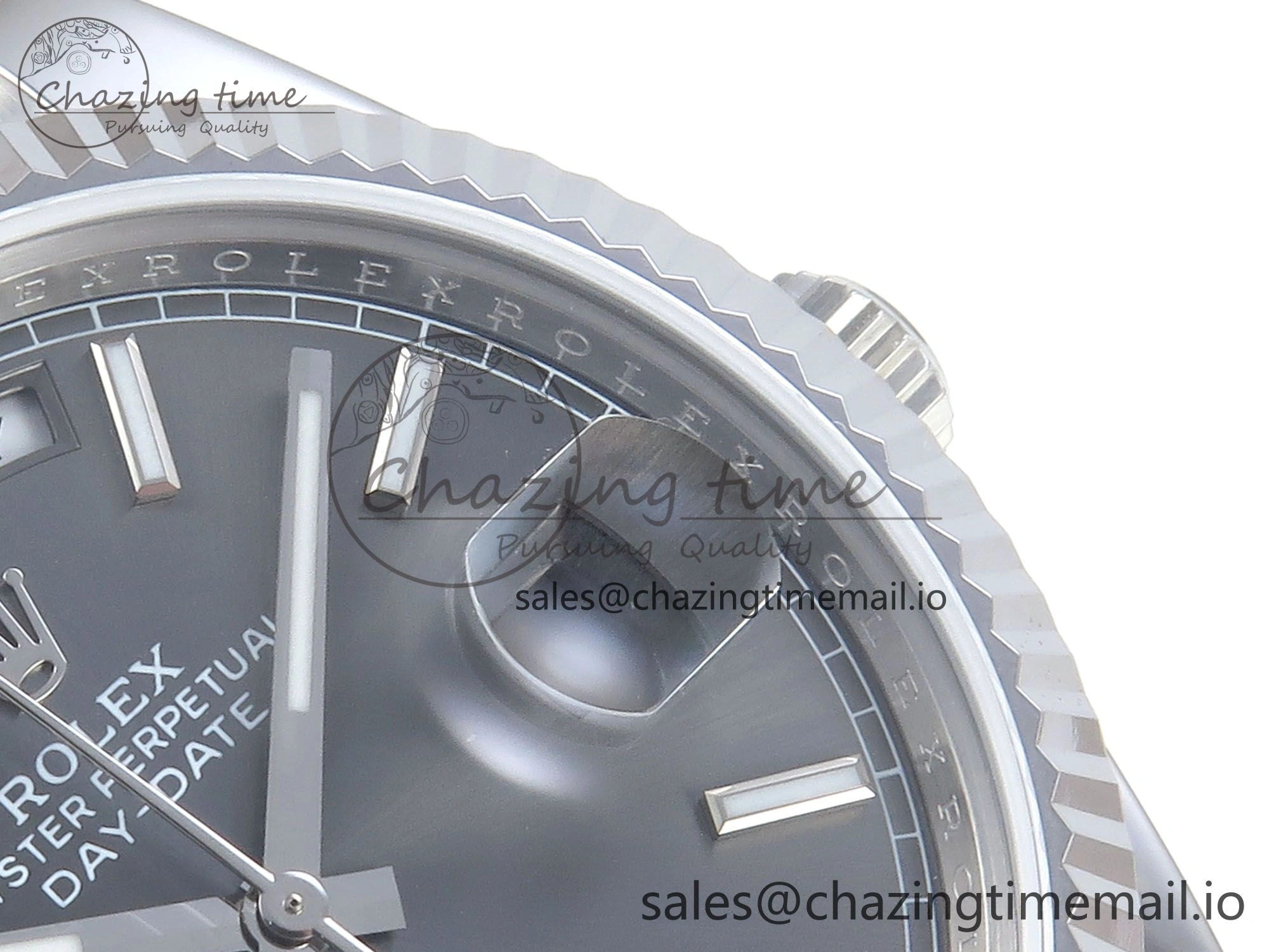 Day Date 128239 36mm SS KF 1:1 Best Edition Gray Dial Stick Marker On President Bracelet A2836 (Gain Weight)