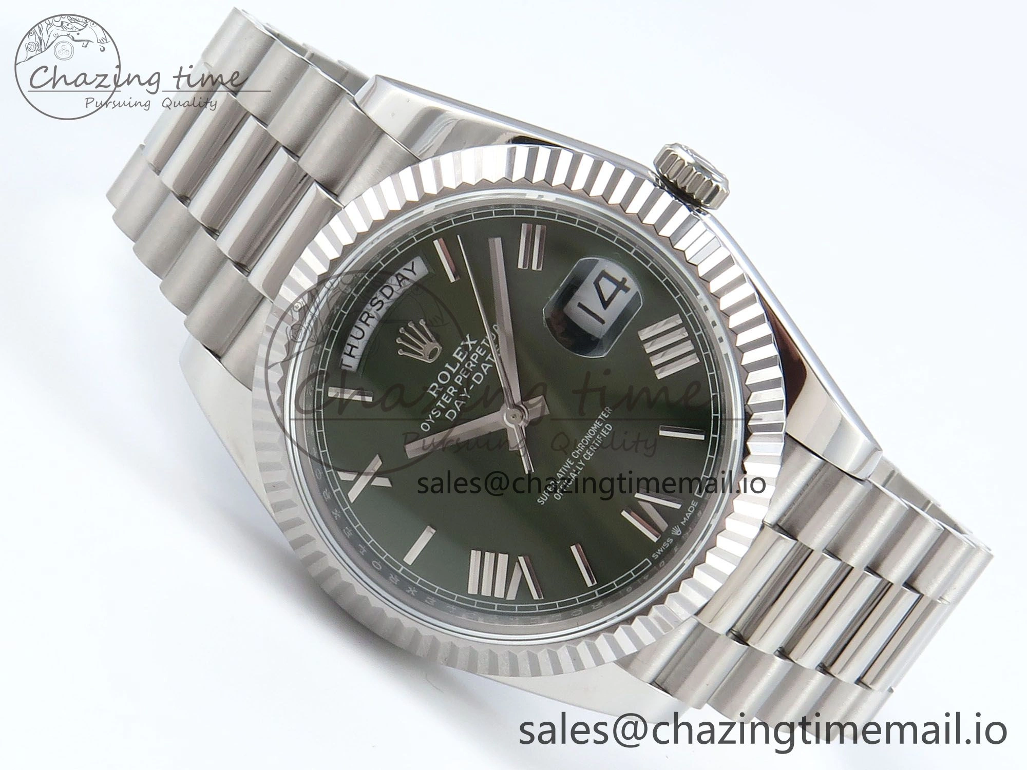 Day Date 128239 36mm SS KF 1:1 Best Edition Green Roman Dial On President Bracelet A2836 (Gain Weight)