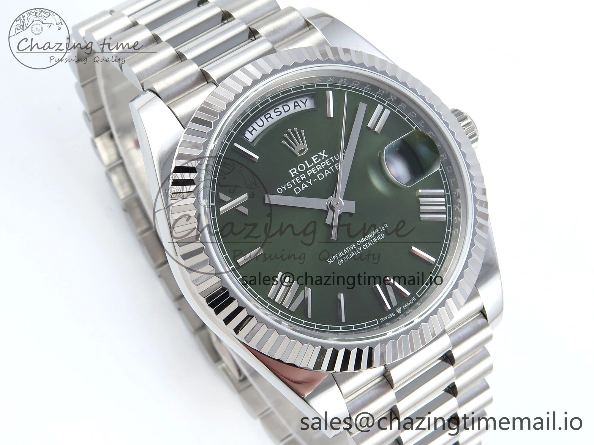 Day Date 128239 36mm SS KF 1:1 Best Edition Green Roman Dial On President Bracelet A2836 (Gain Weight)