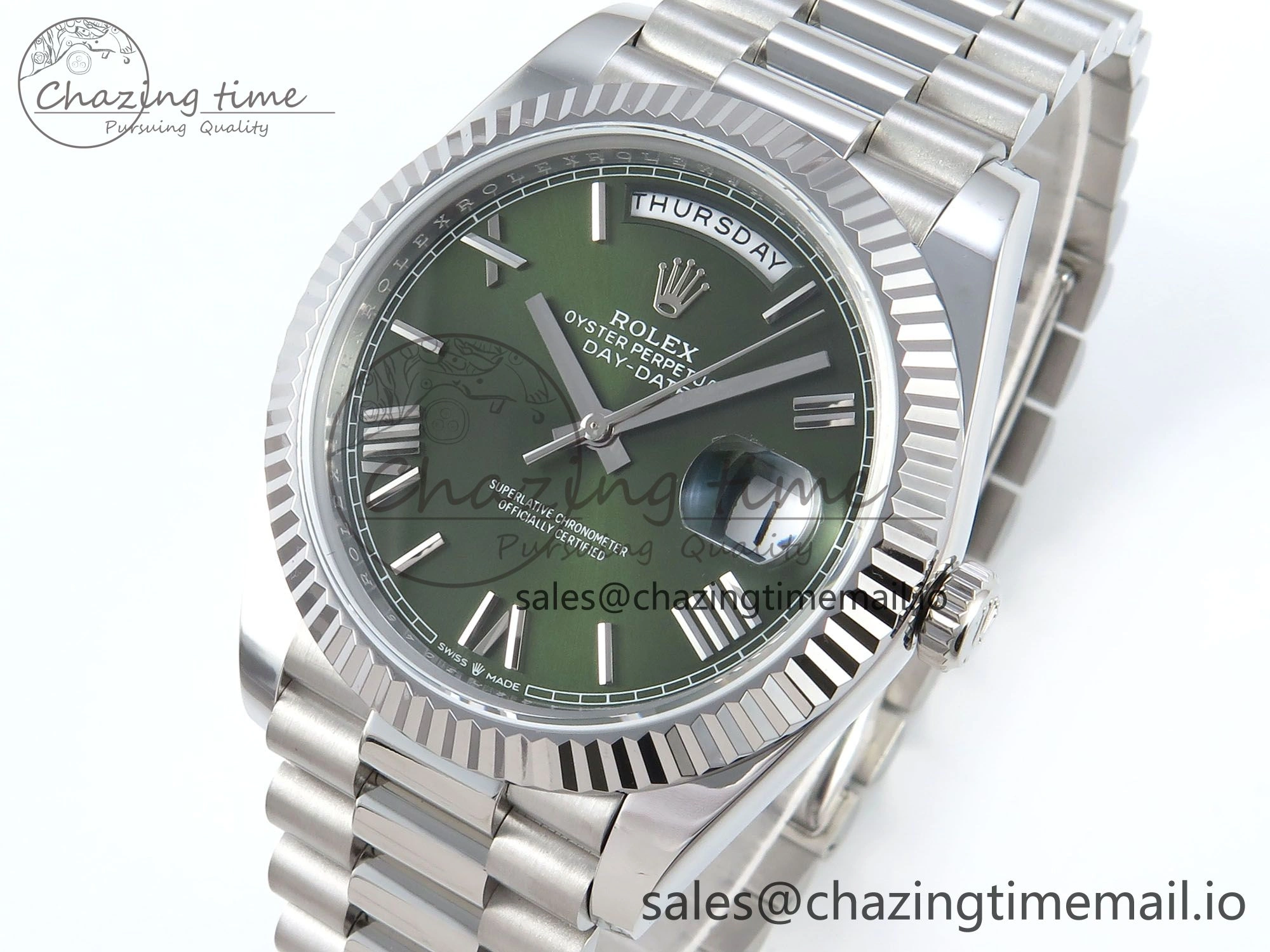 Day Date 128239 36mm SS KF 1:1 Best Edition Green Roman Dial On President Bracelet A2836 (Gain Weight)