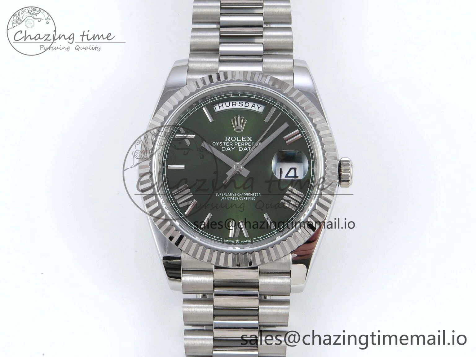 Day Date 128239 36mm SS KF 1:1 Best Edition Green Roman Dial On President Bracelet A2836 (Gain Weight)