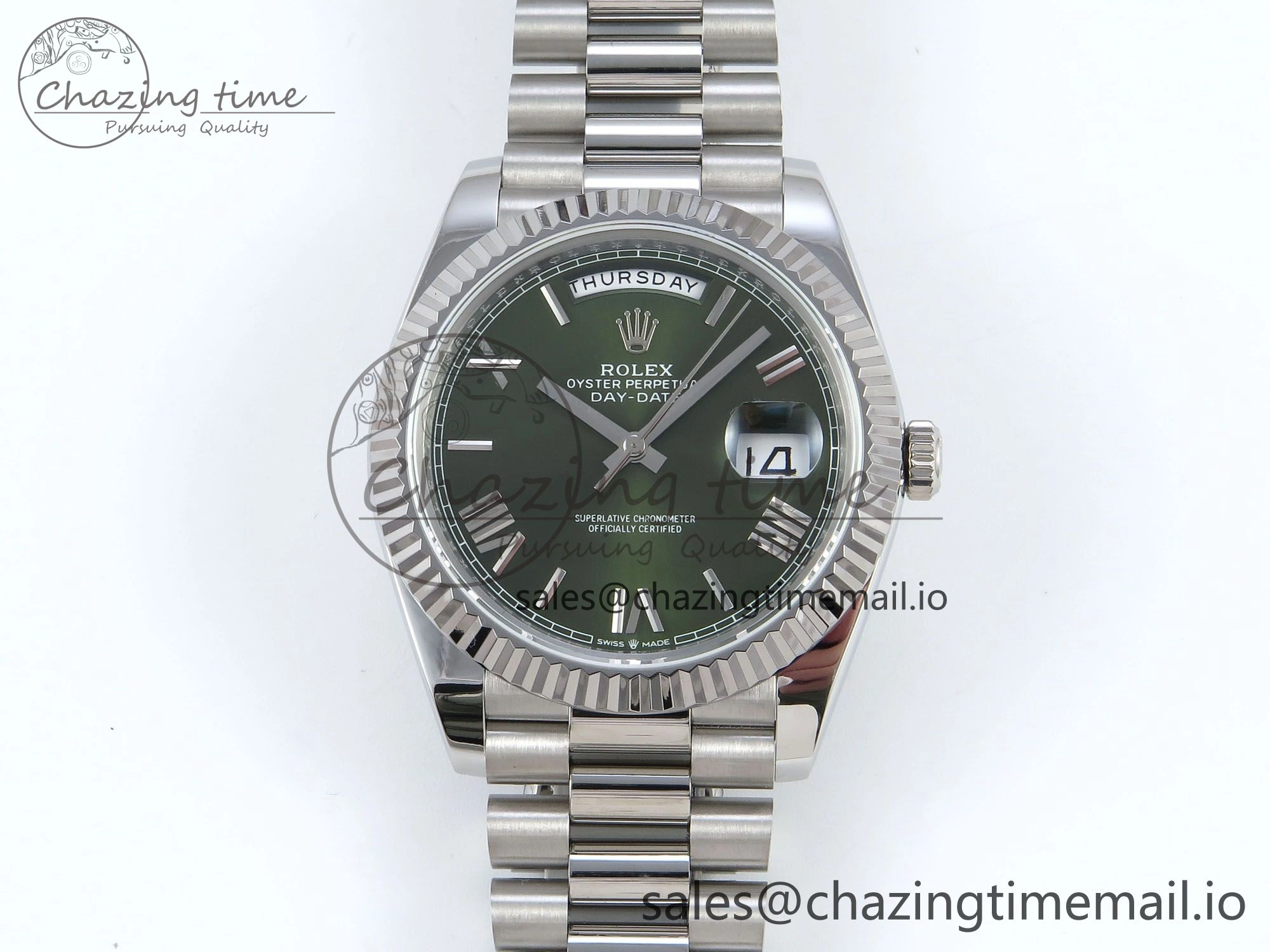 Day Date 128239 36mm SS KF 1:1 Best Edition Green Roman Dial On President Bracelet A2836 (Gain Weight)