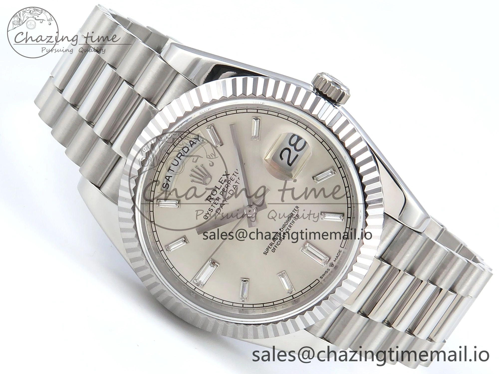 Day Date 128239 36mm SS KF 1:1 Best Edition Silver Crystal Dial On President Bracelet A2836 (Gain Weight)