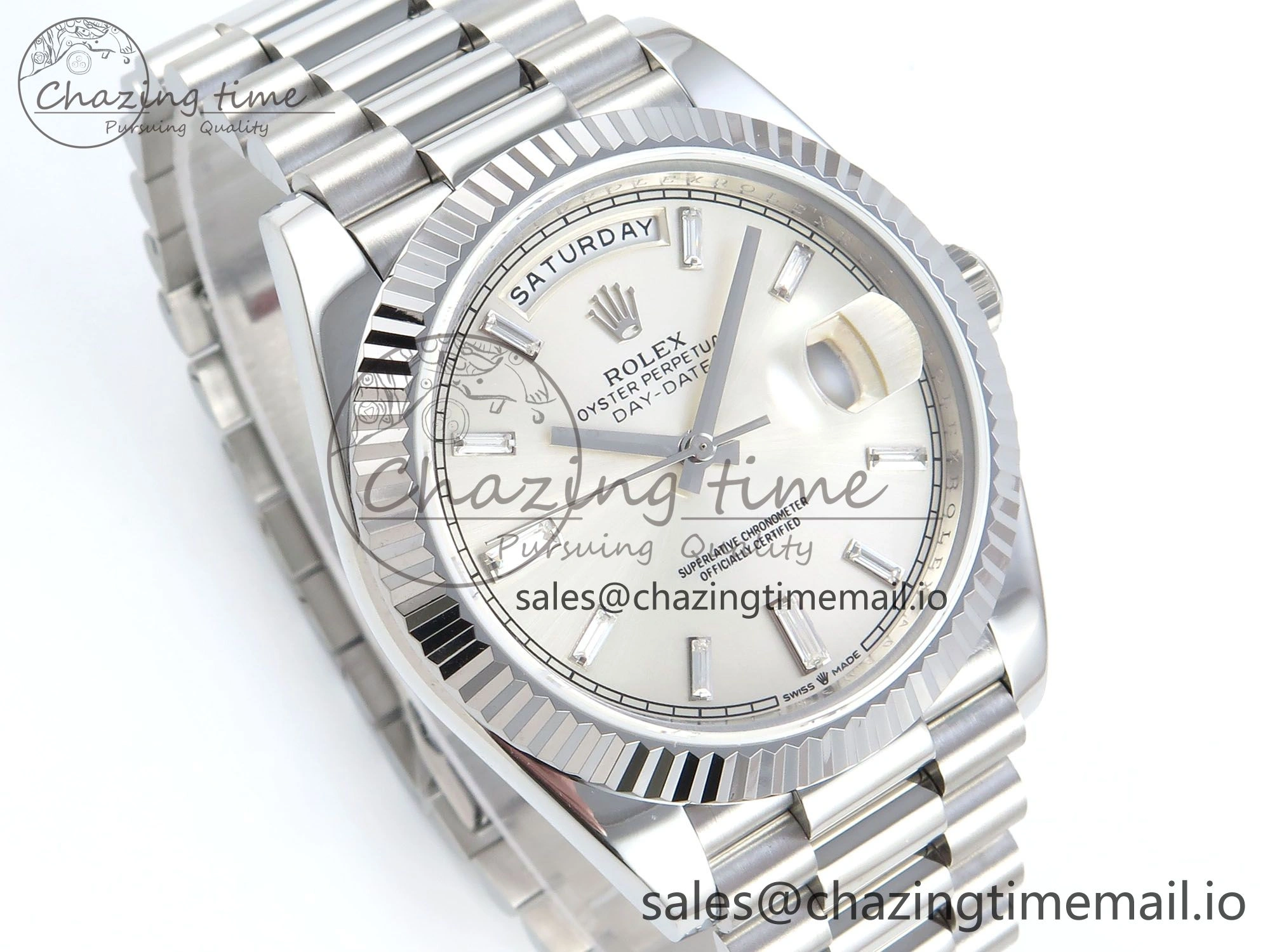 Day Date 128239 36mm SS KF 1:1 Best Edition Silver Crystal Dial On President Bracelet A2836 (Gain Weight)