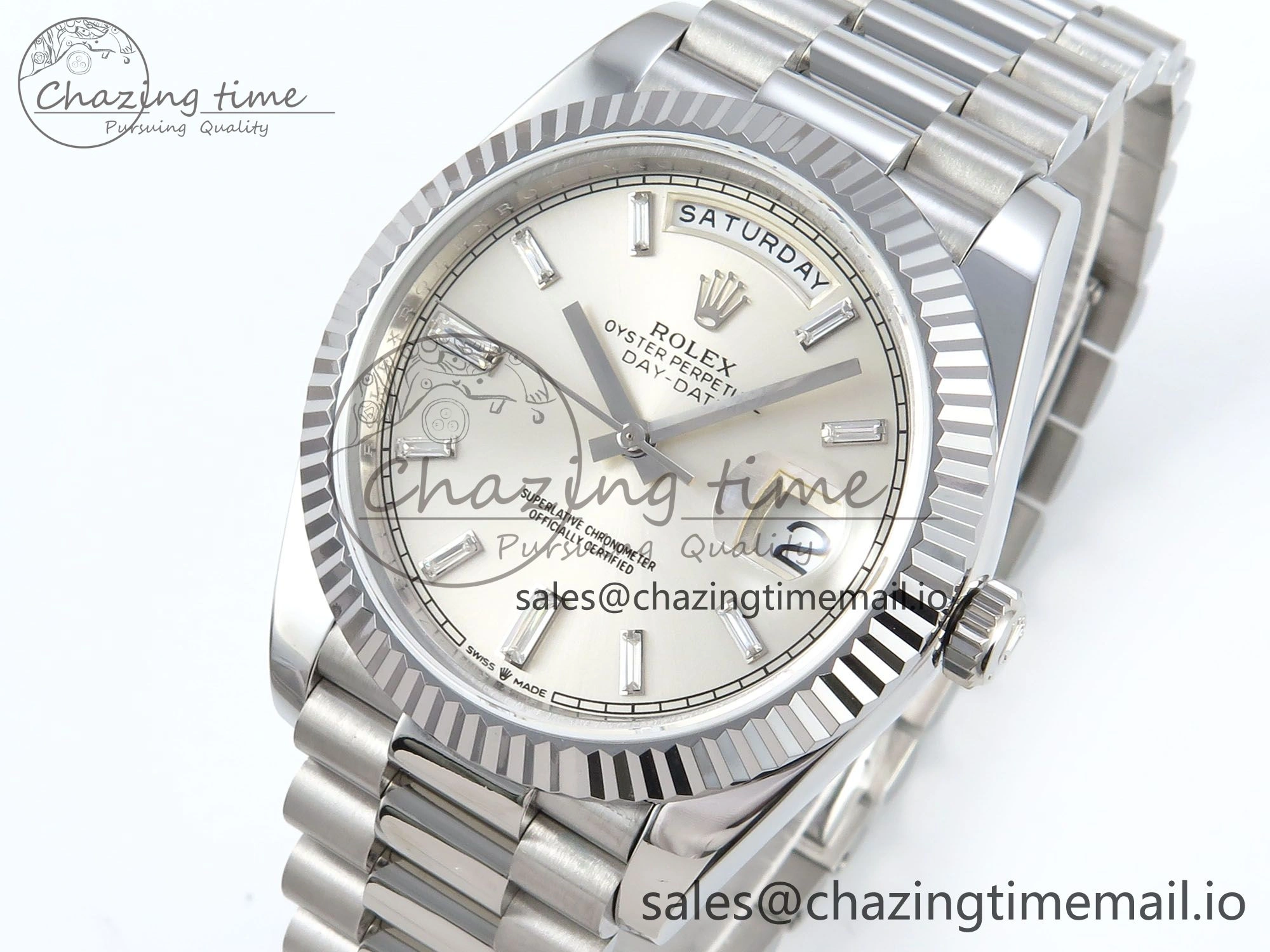 Day Date 128239 36mm SS KF 1:1 Best Edition Silver Crystal Dial On President Bracelet A2836 (Gain Weight)