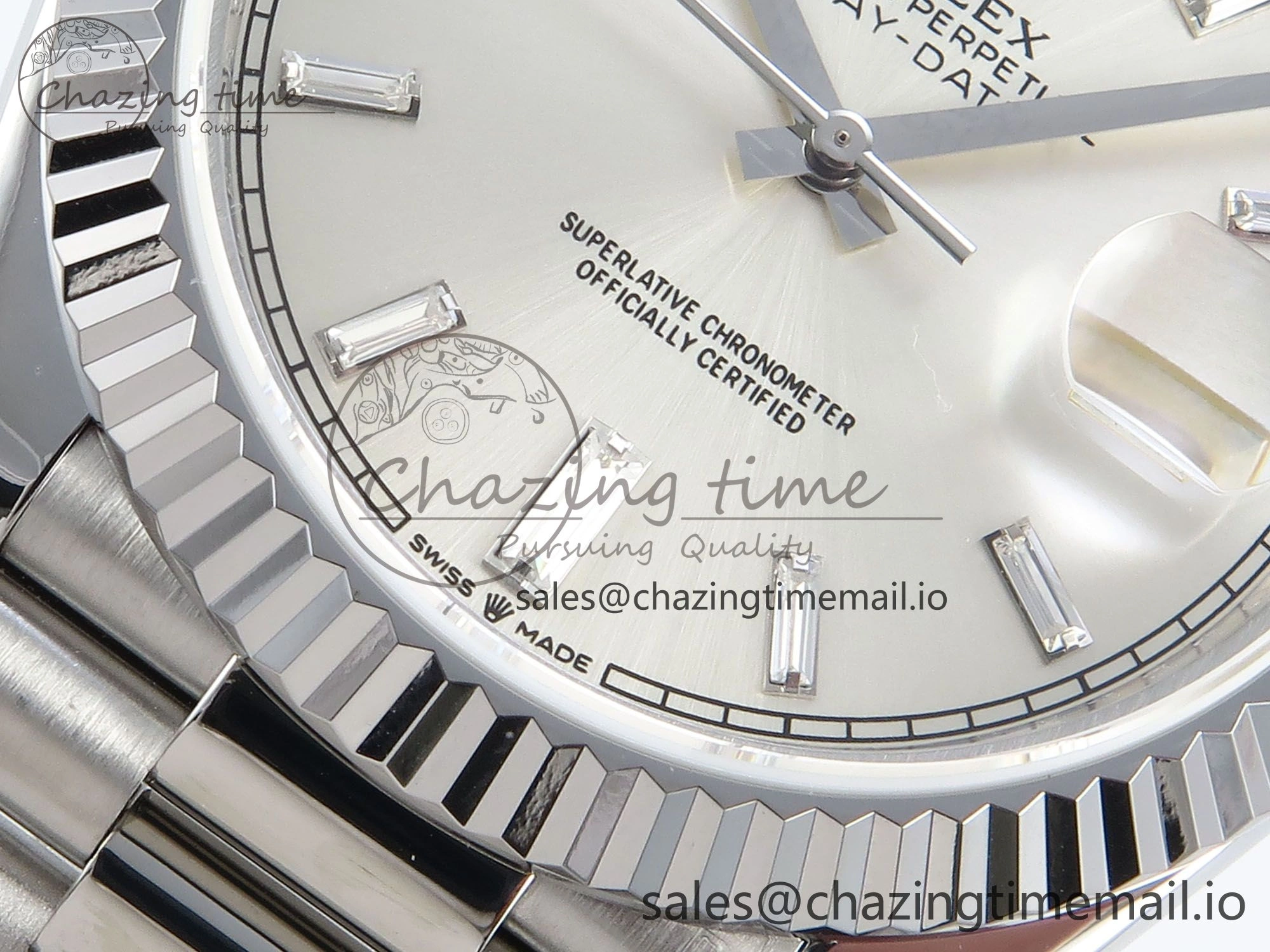 Day Date 128239 36mm SS KF 1:1 Best Edition Silver Crystal Dial On President Bracelet A2836 (Gain Weight)