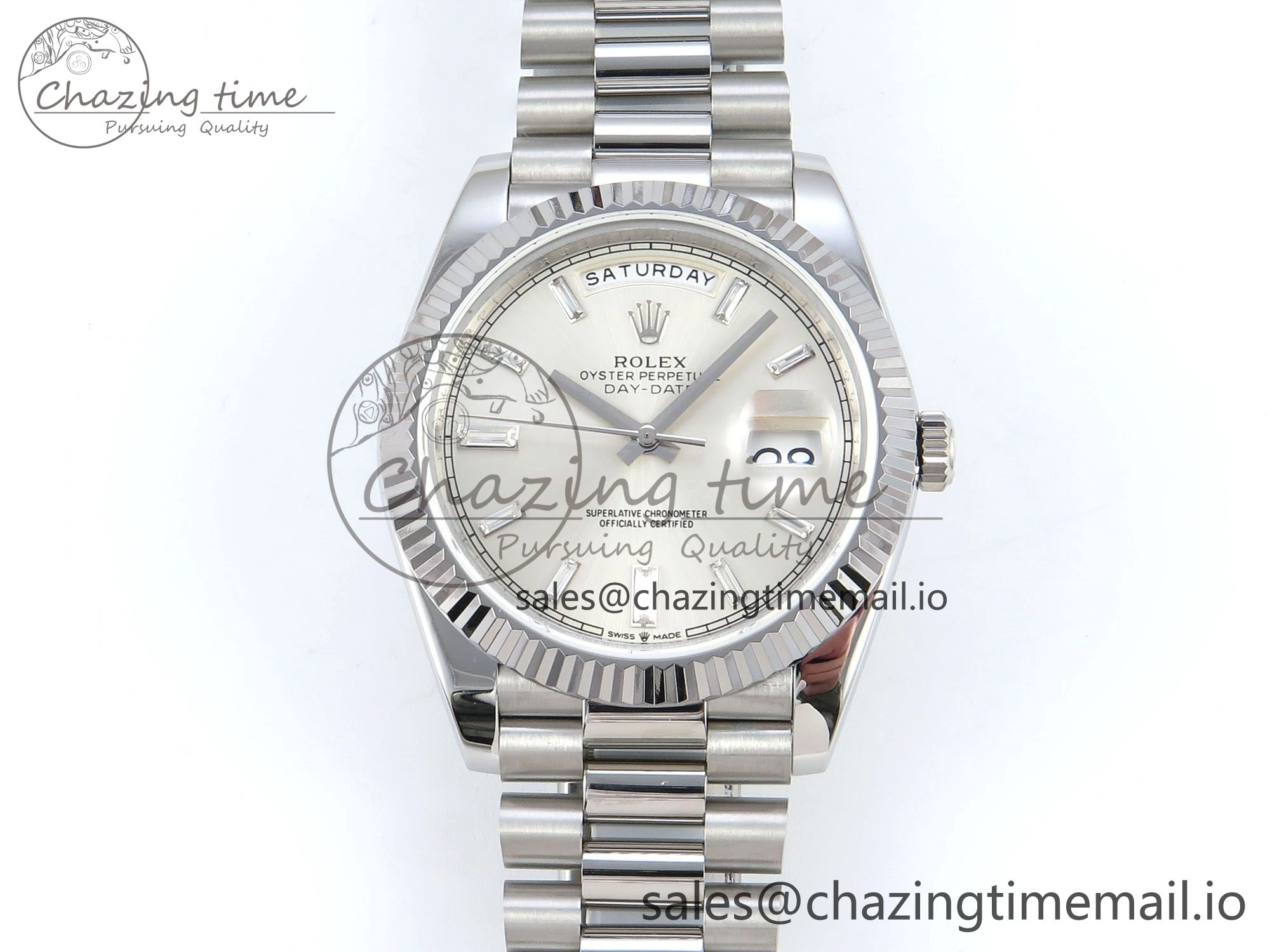 Day Date 128239 36mm SS KF 1:1 Best Edition Silver Crystal Dial On President Bracelet A2836 (Gain Weight)