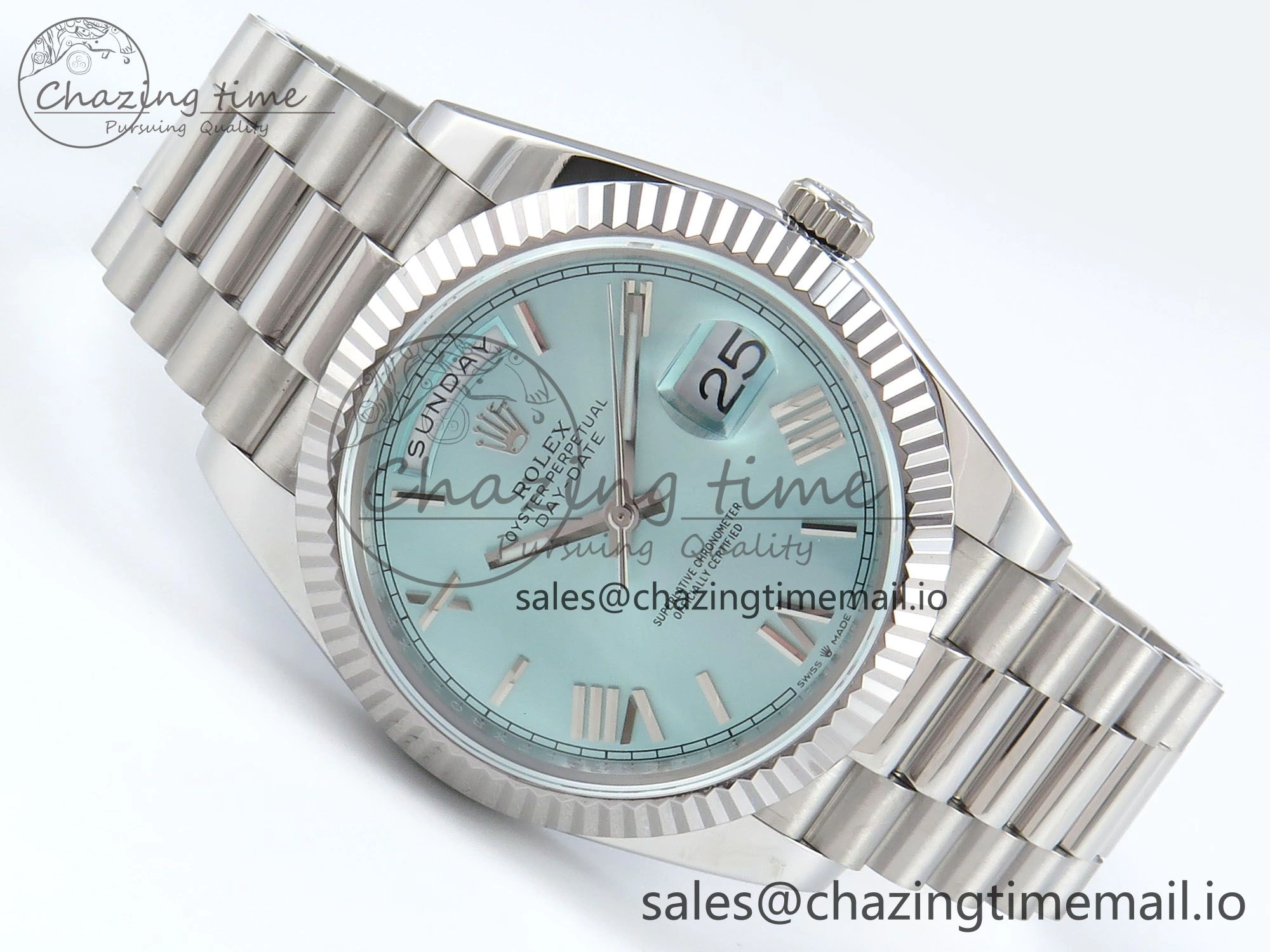 Day Date 128239 36mm SS KF 1:1 Best Edition Tiffany Blue Roman Dial On President Bracelet A2836 (Gain Weight)