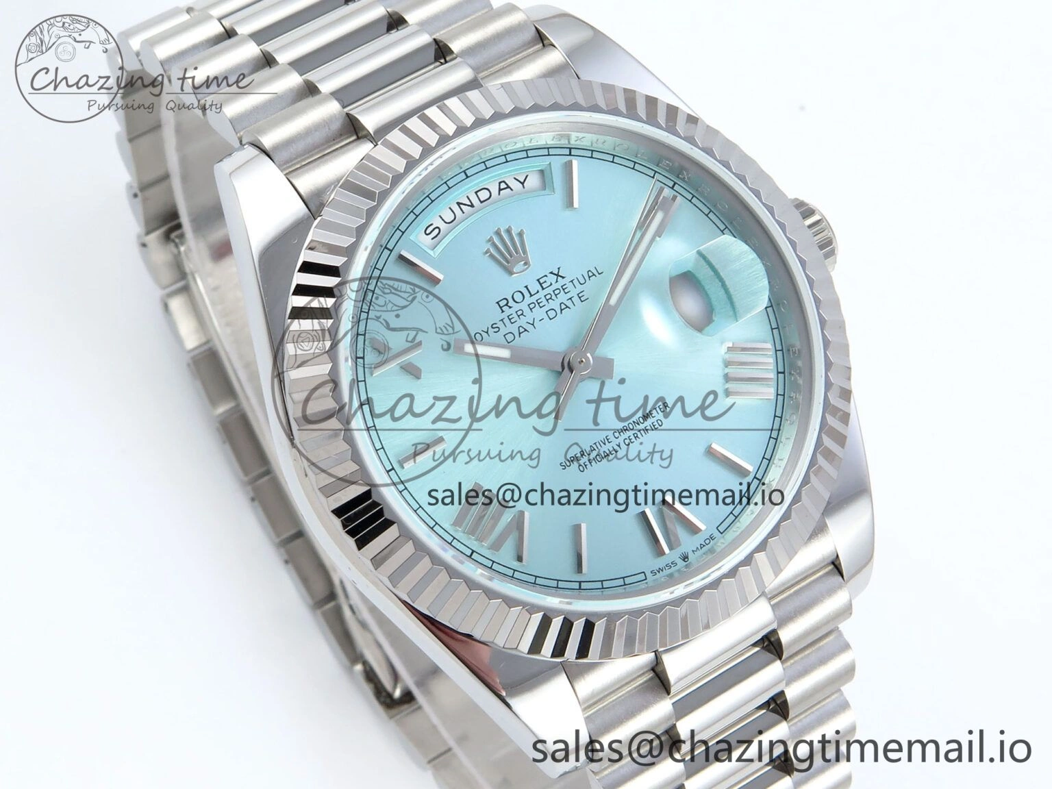 Day Date 128239 36mm SS KF 1:1 Best Edition Tiffany Blue Roman Dial On President Bracelet A2836 (Gain Weight)