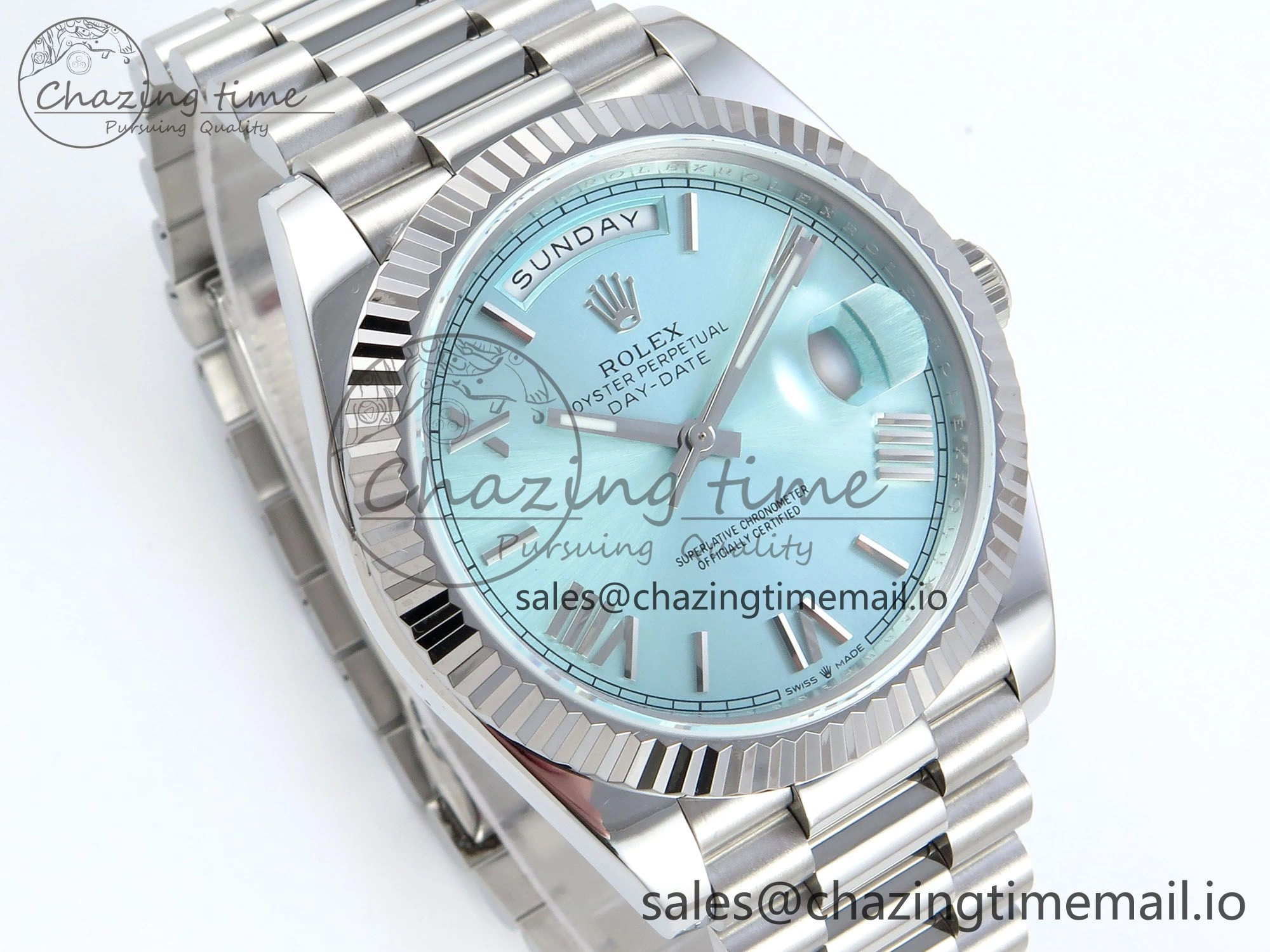 Day Date 128239 36mm SS KF 1:1 Best Edition Tiffany Blue Roman Dial On President Bracelet A2836 (Gain Weight)