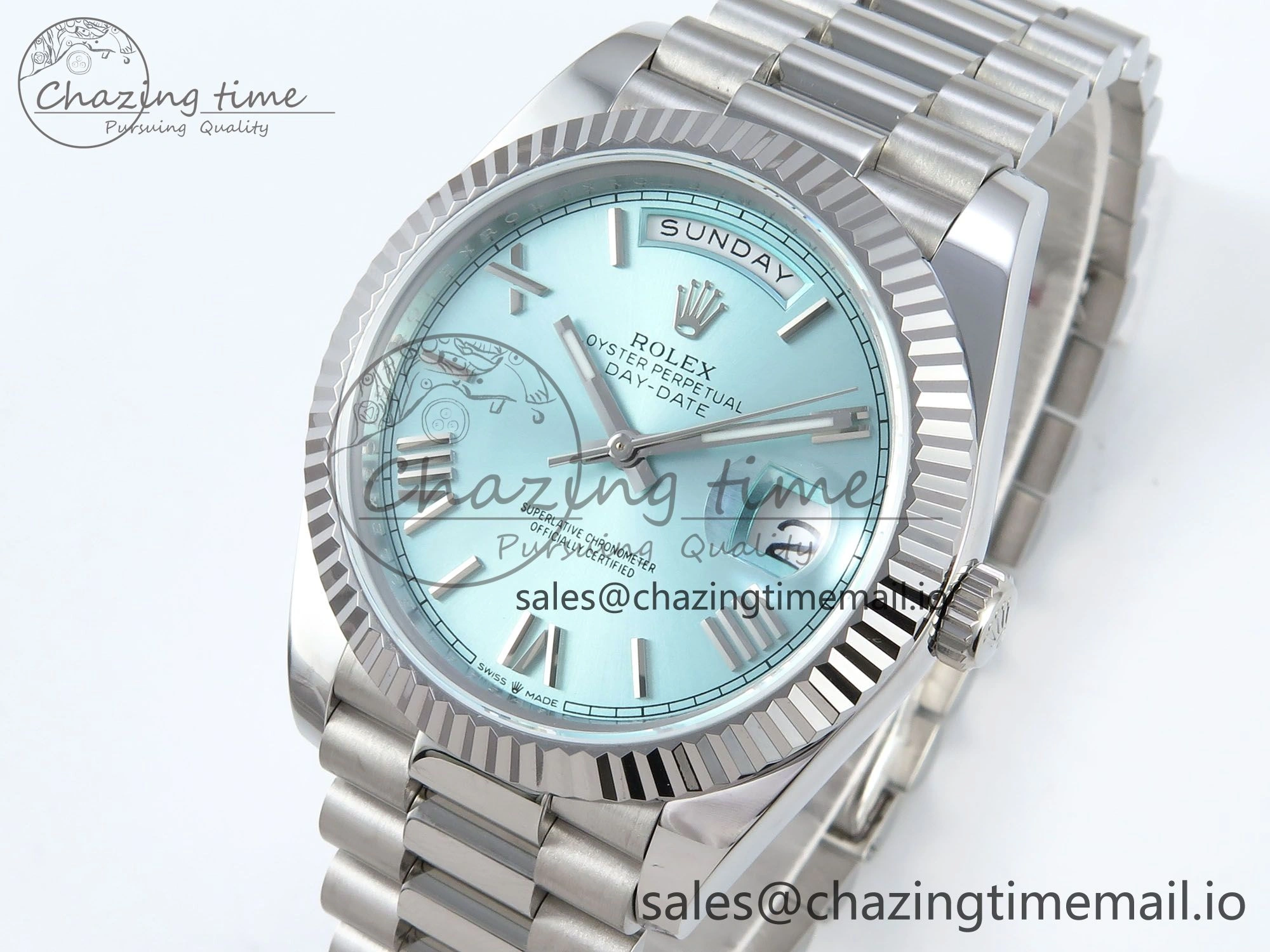 Day Date 128239 36mm SS KF 1:1 Best Edition Tiffany Blue Roman Dial On President Bracelet A2836 (Gain Weight)