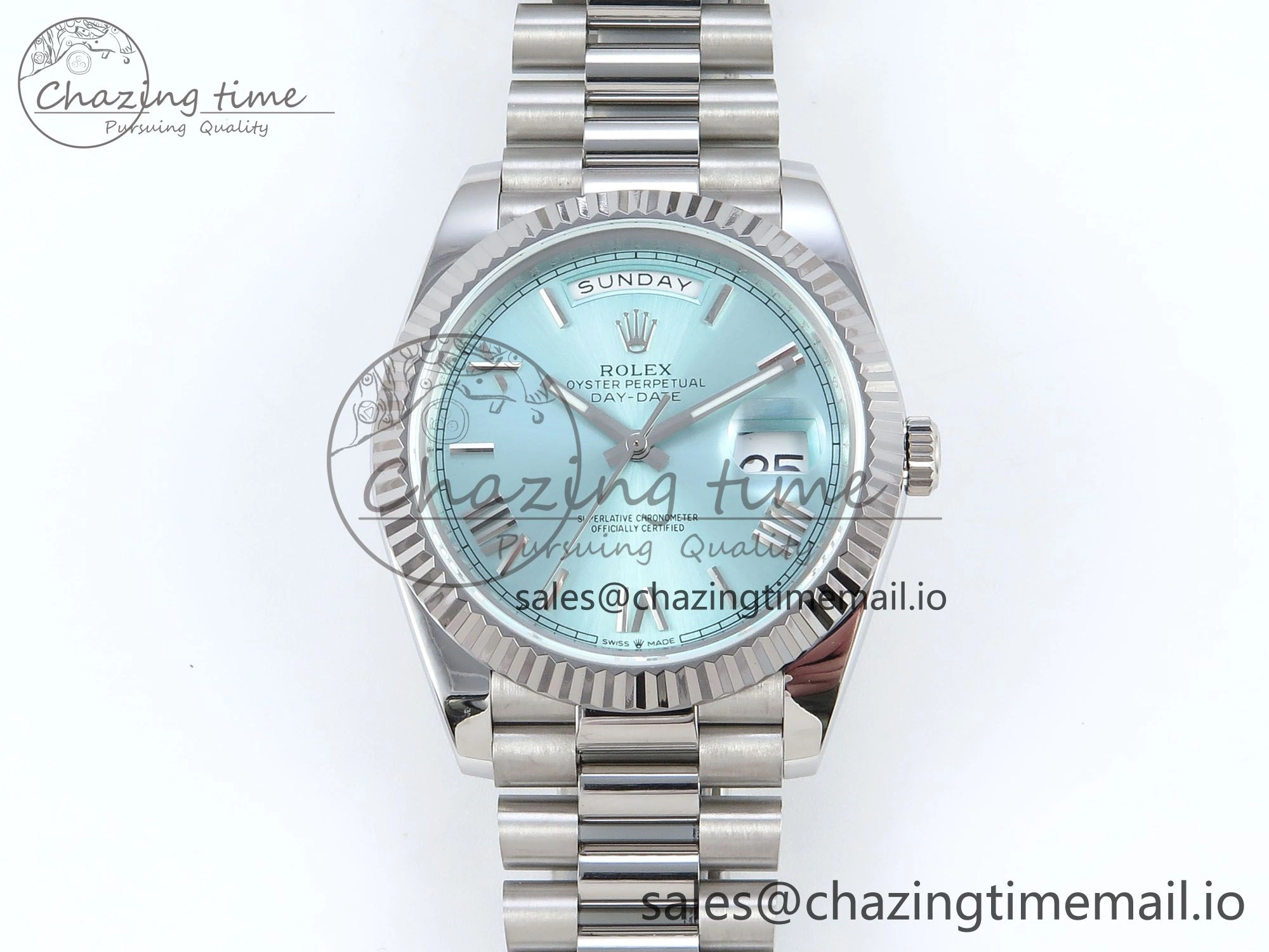 Day Date 128239 36mm SS KF 1:1 Best Edition Tiffany Blue Roman Dial On President Bracelet A2836 (Gain Weight)