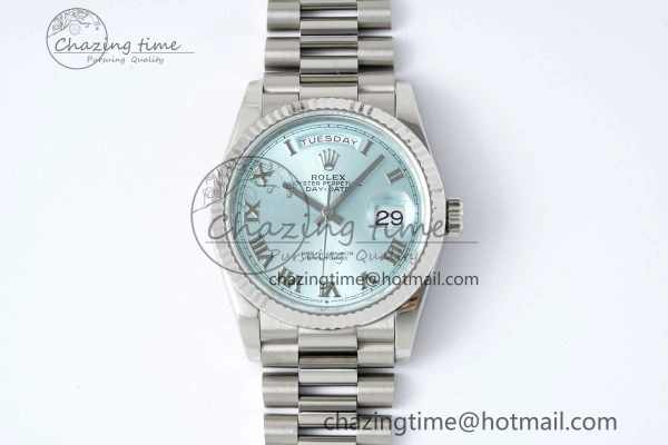 Day Date 36 JDF 1:1 Best Edition 904L Steel Ice Blue Dial Roman Markers on Bracelet A2836