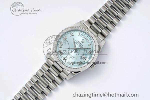 Day Date 36 JDF 1:1 Best Edition 904L Steel Ice Blue Dial Roman Markers on Bracelet A2836