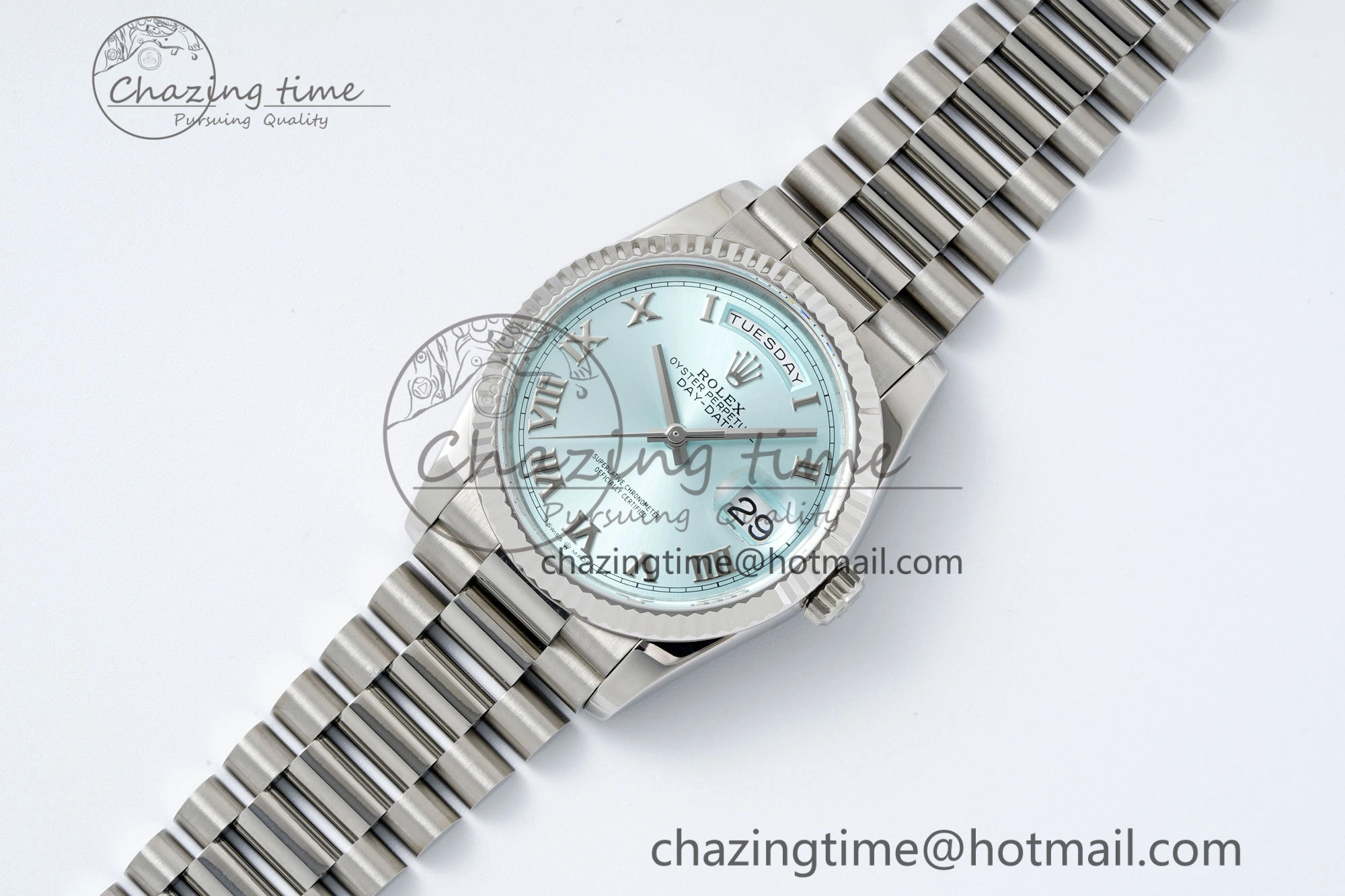 Day Date 36 JDF 1:1 Best Edition 904L Steel Ice Blue Dial Roman Markers on Bracelet A2836