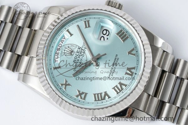 Day Date 36 JDF 1:1 Best Edition 904L Steel Ice Blue Dial Roman Markers on Bracelet A2836