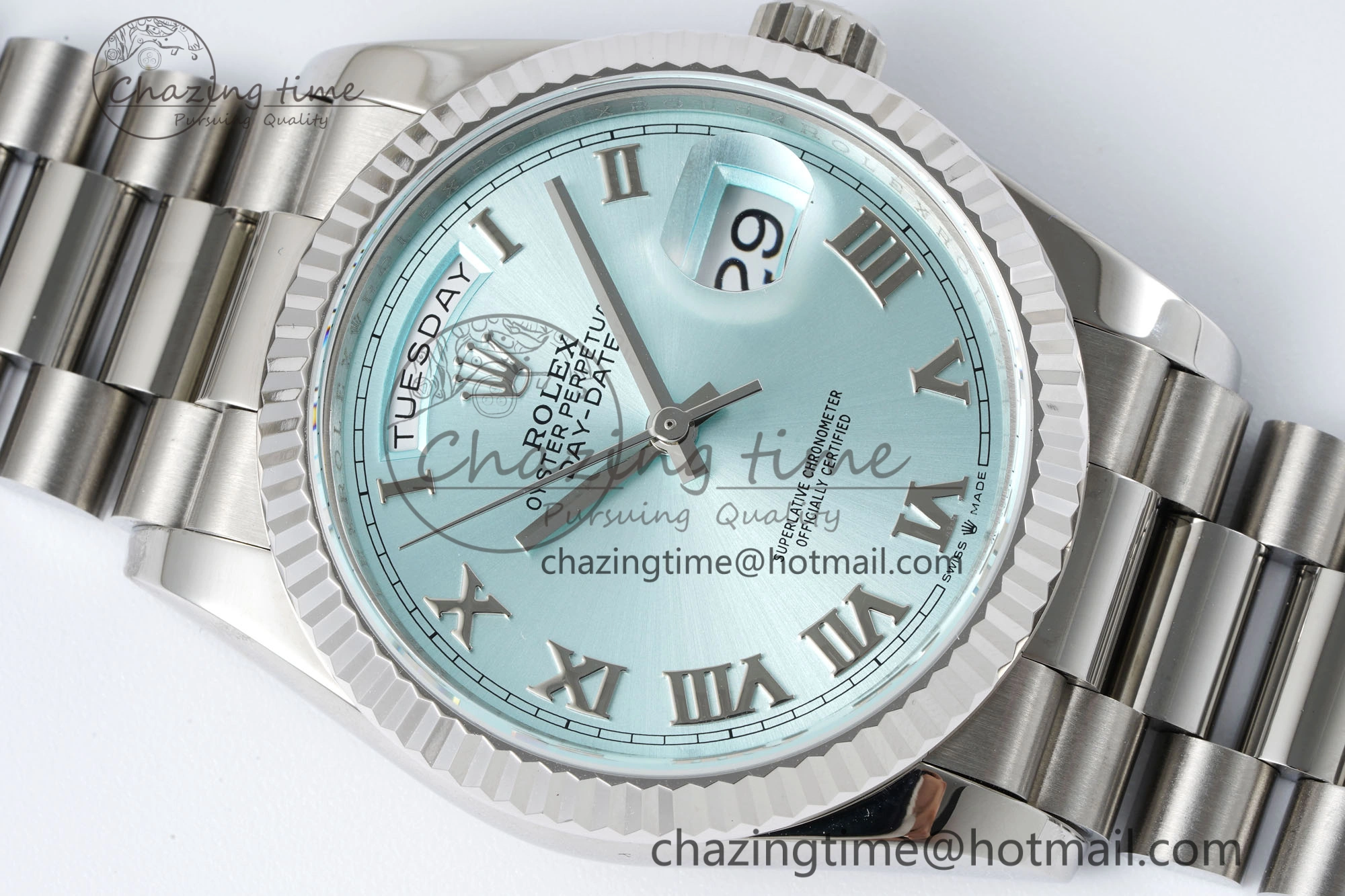 Day Date 36 JDF 1:1 Best Edition 904L Steel Ice Blue Dial Roman Markers on Bracelet A2836
