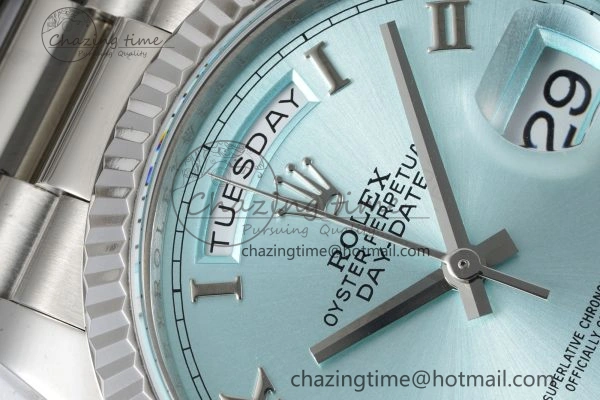 Day Date 36 JDF 1:1 Best Edition 904L Steel Ice Blue Dial Roman Markers on Bracelet A2836