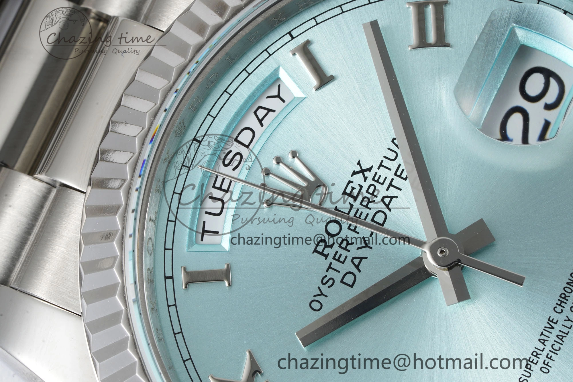Day Date 36 JDF 1:1 Best Edition 904L Steel Ice Blue Dial Roman Markers on Bracelet A2836