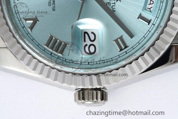 Day Date 36 JDF 1:1 Best Edition 904L Steel Ice Blue Dial Roman Markers on Bracelet A2836