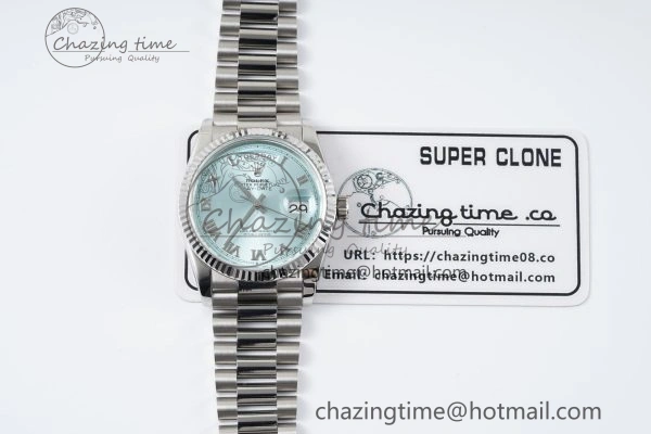 Day Date 36 JDF 1:1 Best Edition 904L Steel Ice Blue Dial Roman Markers on Bracelet A2836