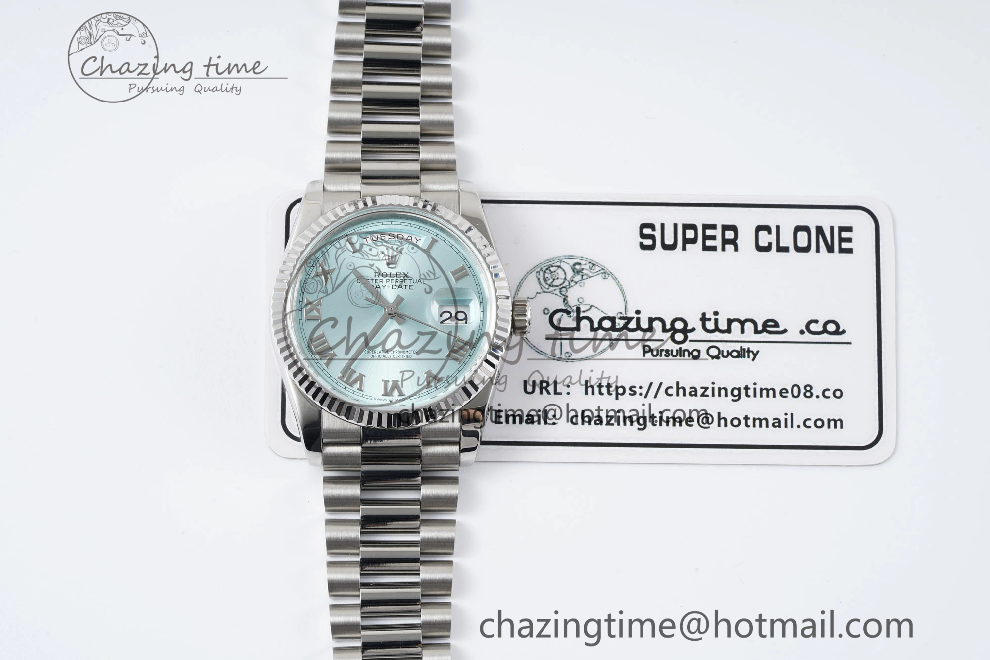 Day Date 36 JDF 1:1 Best Edition 904L Steel Ice Blue Dial Roman Markers on Bracelet A2836