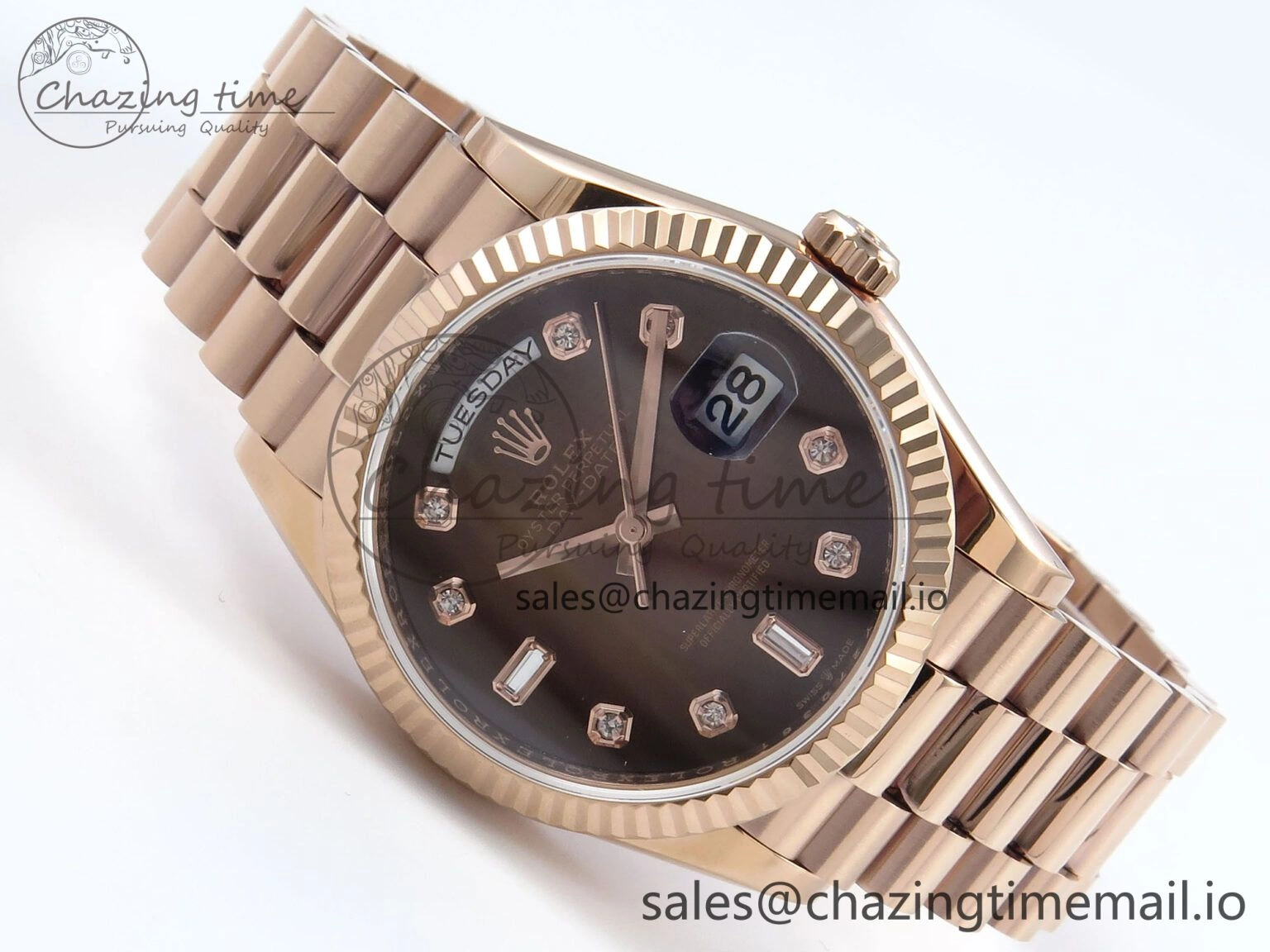 Day Date 36 RG 128235 KF 1:1 Best Edition Brown Diamonds Dial on President Bracelet A2836 (Gain Weight)