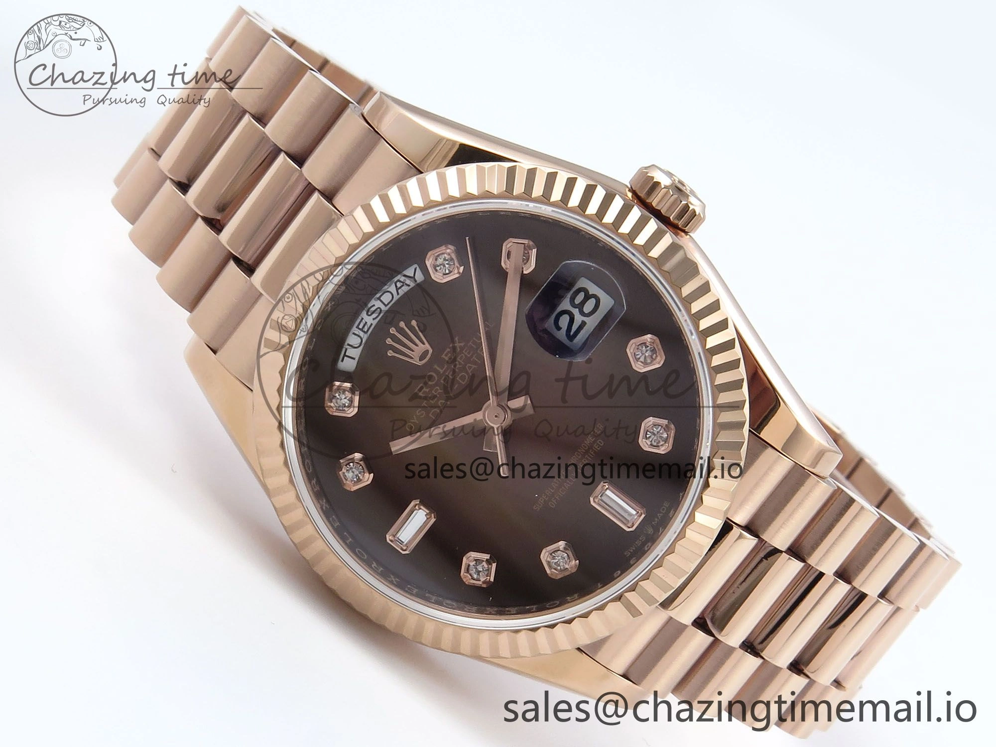 Day Date 36 RG 128235 KF 1:1 Best Edition Brown Diamonds Dial on President Bracelet A2836 (Gain Weight)