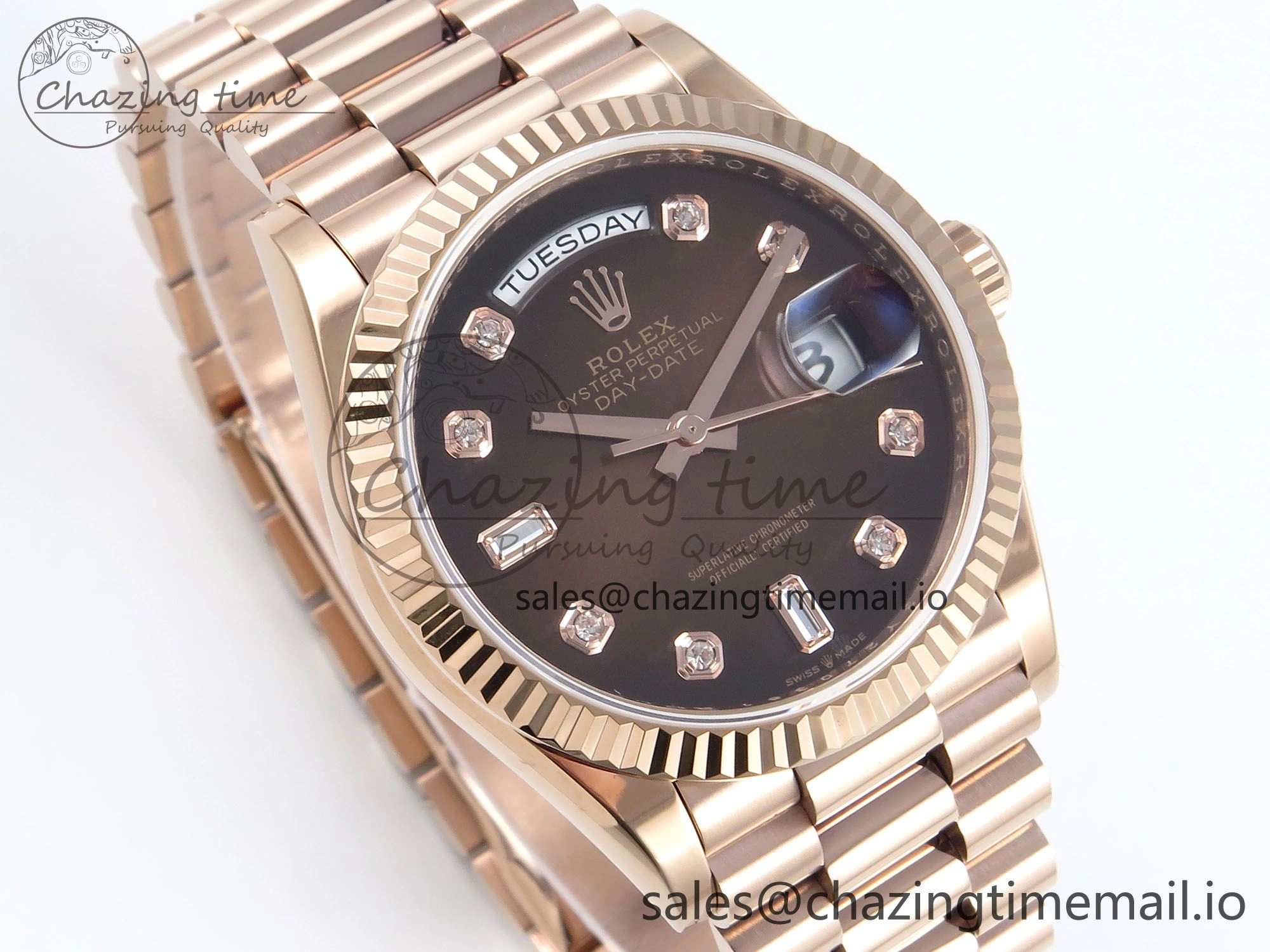 Day Date 36 RG 128235 KF 1:1 Best Edition Brown Diamonds Dial on President Bracelet A2836 (Gain Weight)
