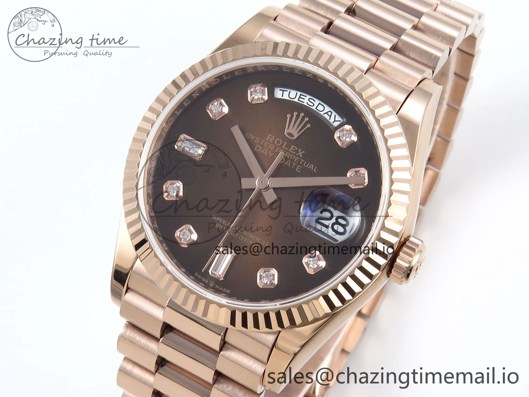 Day Date 36 RG 128235 KF 1:1 Best Edition Brown Diamonds Dial on President Bracelet A2836 (Gain Weight)