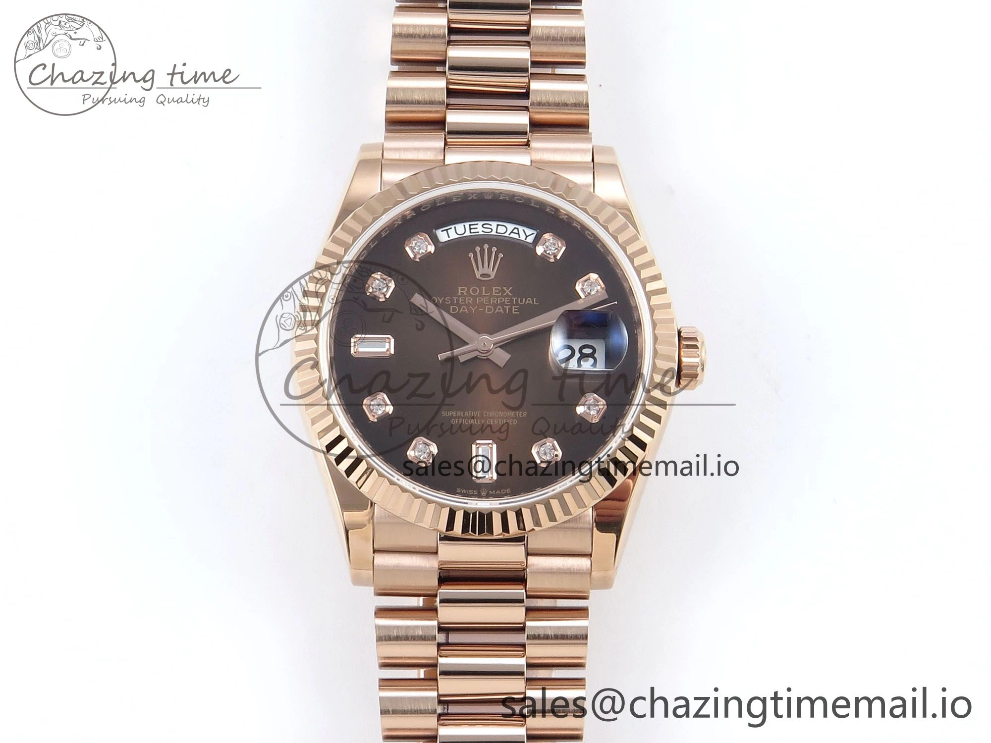Day Date 36 RG 128235 KF 1:1 Best Edition Brown Diamonds Dial on President Bracelet A2836 (Gain Weight)
