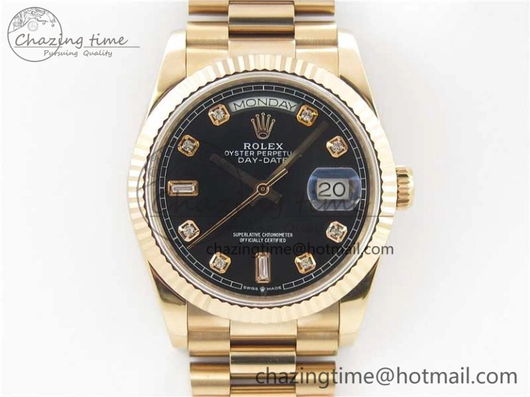 Day-Date 36 RG 128239 Bp Maker Best Edition Black Dial Crystral Markers on RG President Bracelet