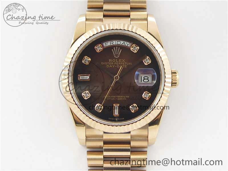 Day-Date 36 RG 128239 Bp Maker Best Edition Brown Dial Crystral Markers on RG President Bracelet