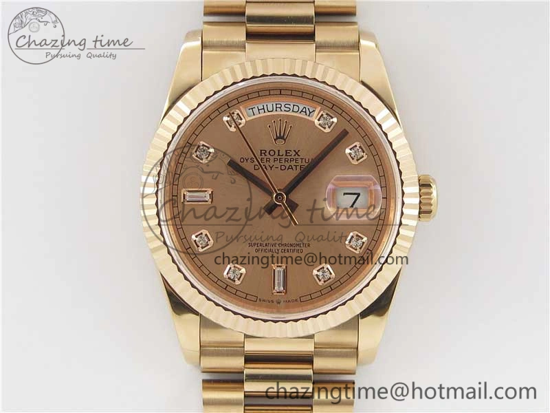 Day-Date 36 RG 128239 Bp Maker Best Edition Pink Dial Crystral Markers on RG President Bracelet