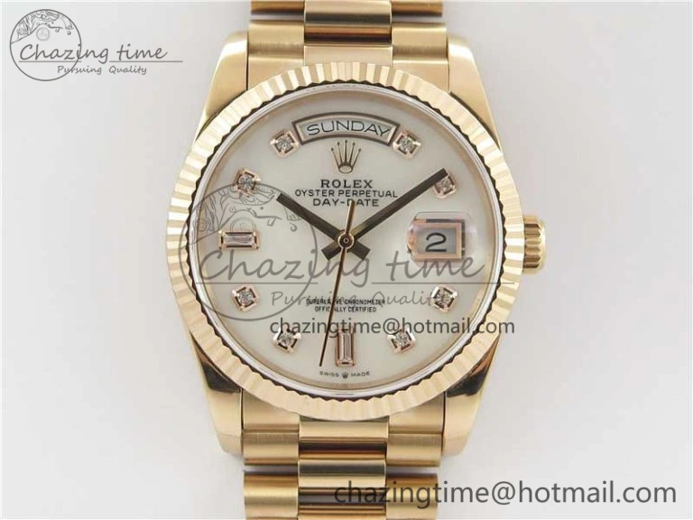 Day-Date 36 RG 128239 Bp Maker Best Edition White MOP Dial Crystral Markers on RG President Bracelet