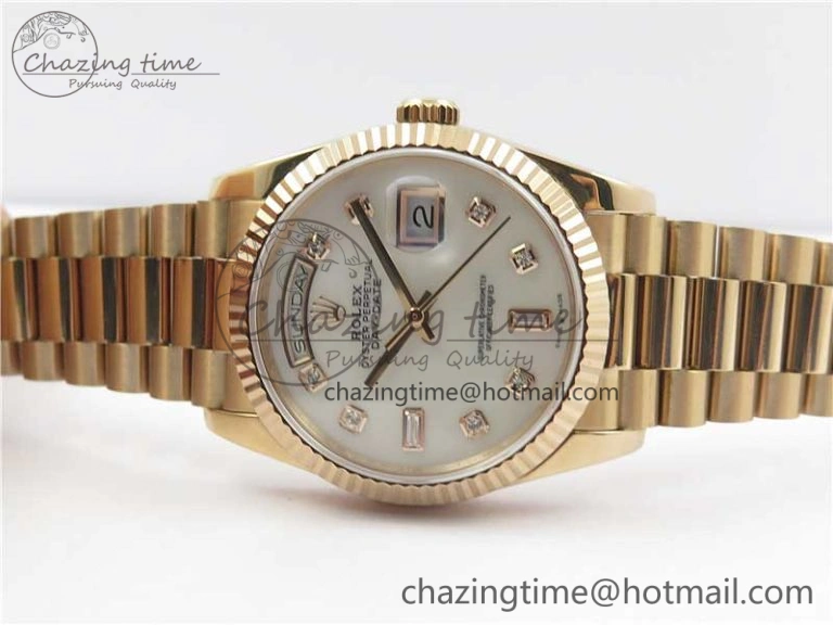 Day-Date 36 RG 128239 Bp Maker Best Edition White MOP Dial Crystral Markers on RG President Bracelet